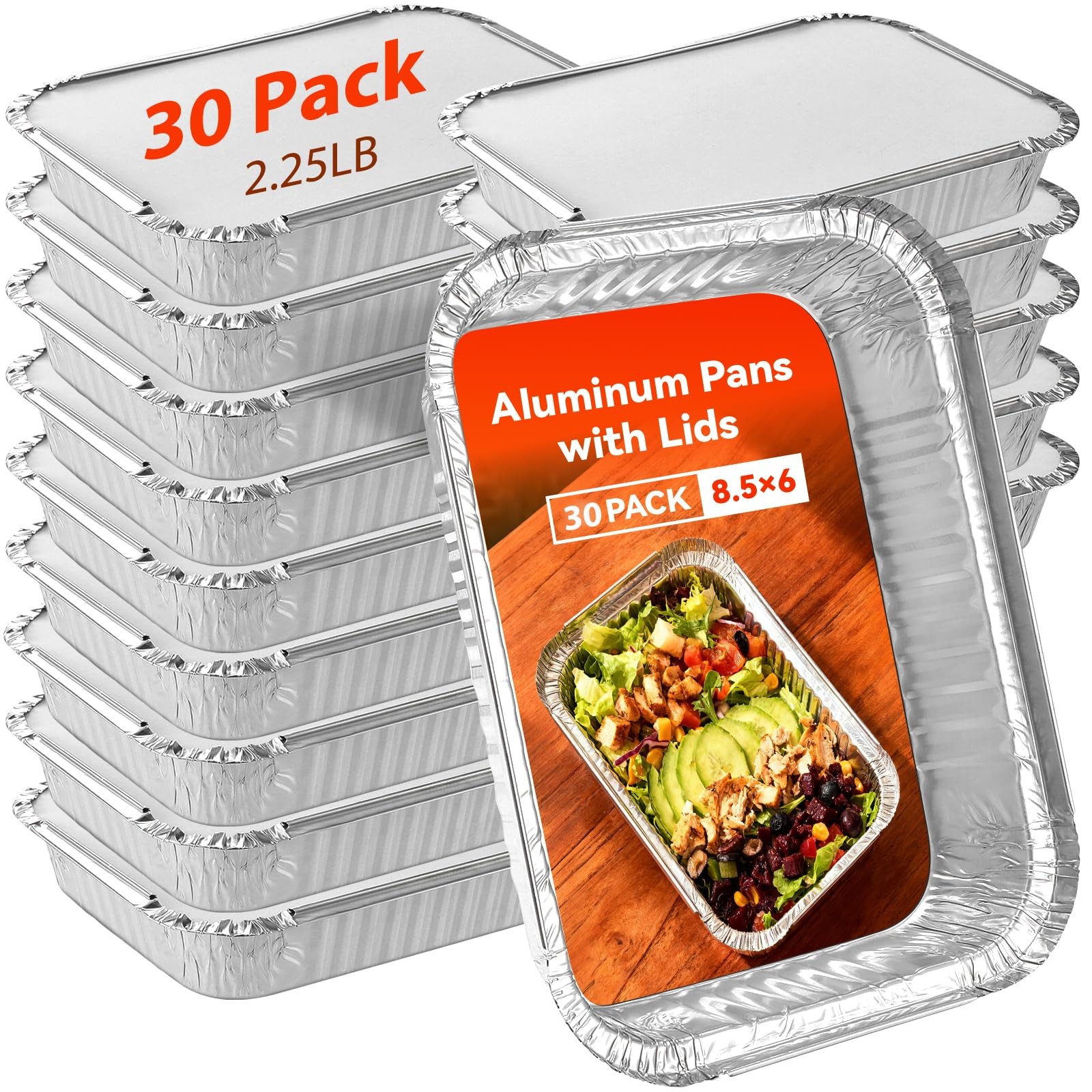 Aluminum Foil Pans with Lids – 2.25 LB To Go Food Containers Disposable Tin F…