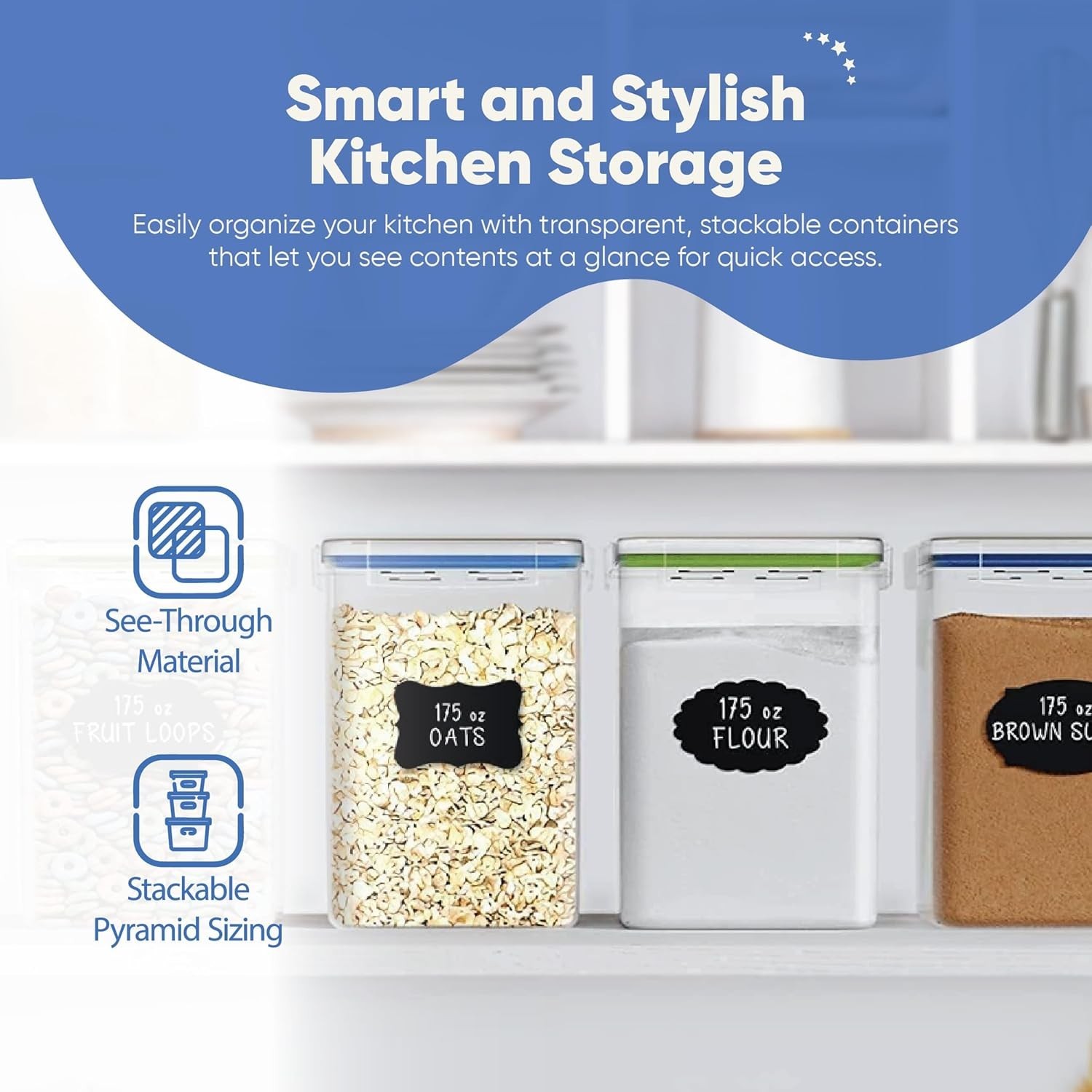 Large Airtight Food Storage Containers 2 Pack 5.2L Plastic Kitchen Pantry Can…