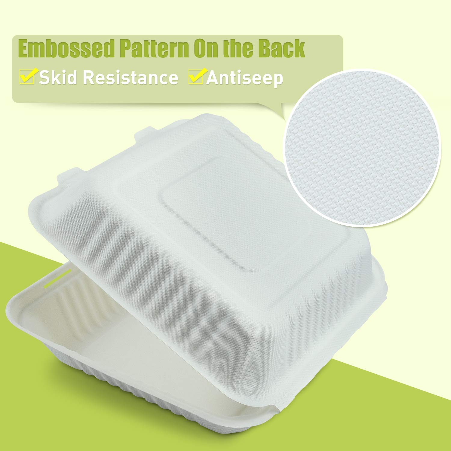 200 Count 1-Compartment Bagasse Clamshell Food Boxes Compostable Takeout Party