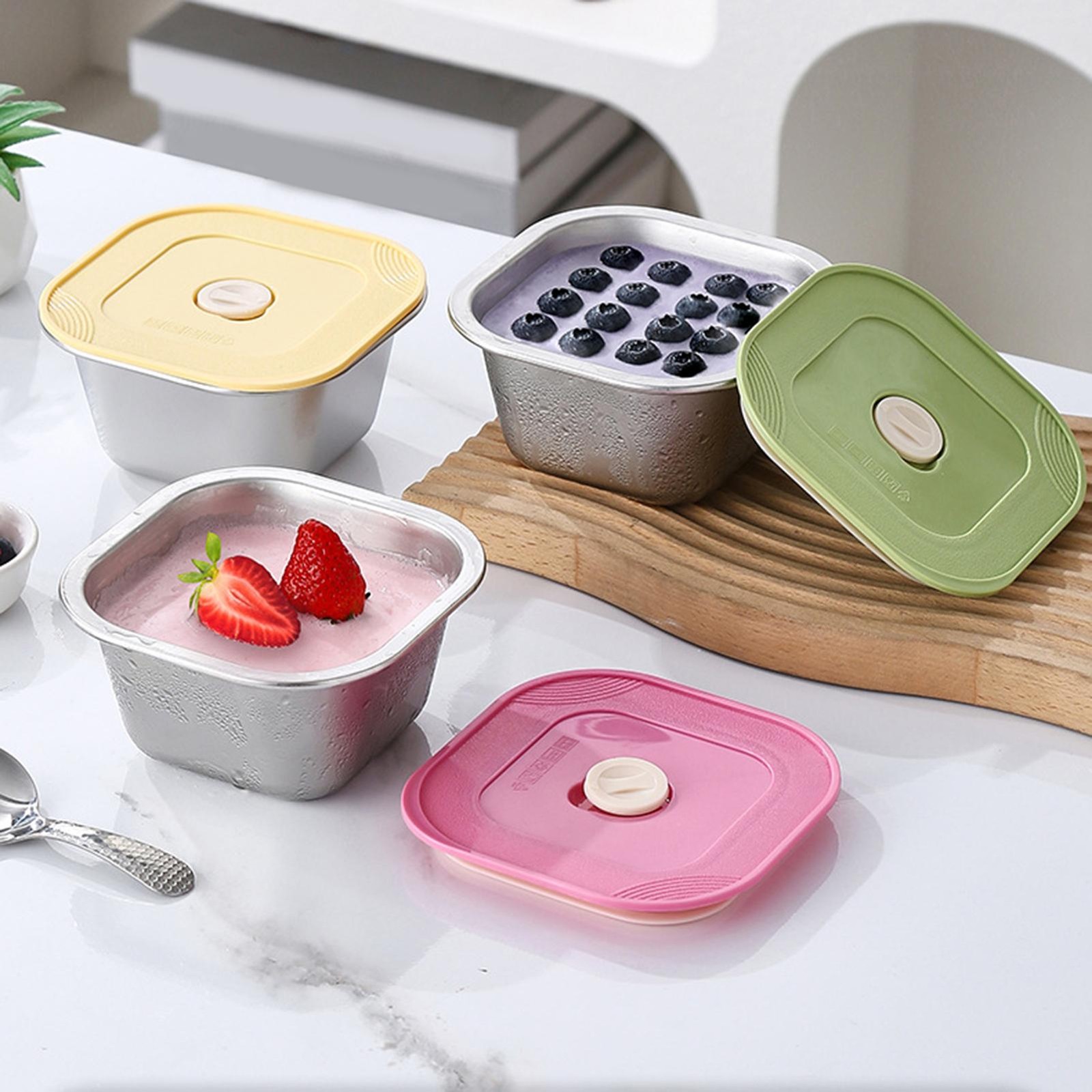 Ice Cream Containers ‚Pack of 3 Reusable stainless steel Containers with lids