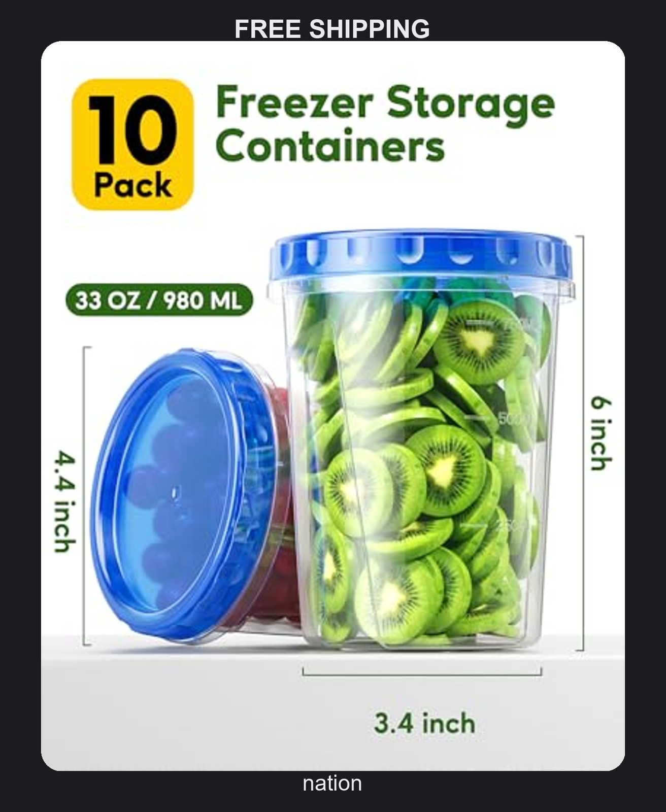10 Pack 33oz Food Storage Containers with Twist Lids for Freezer and Microwave