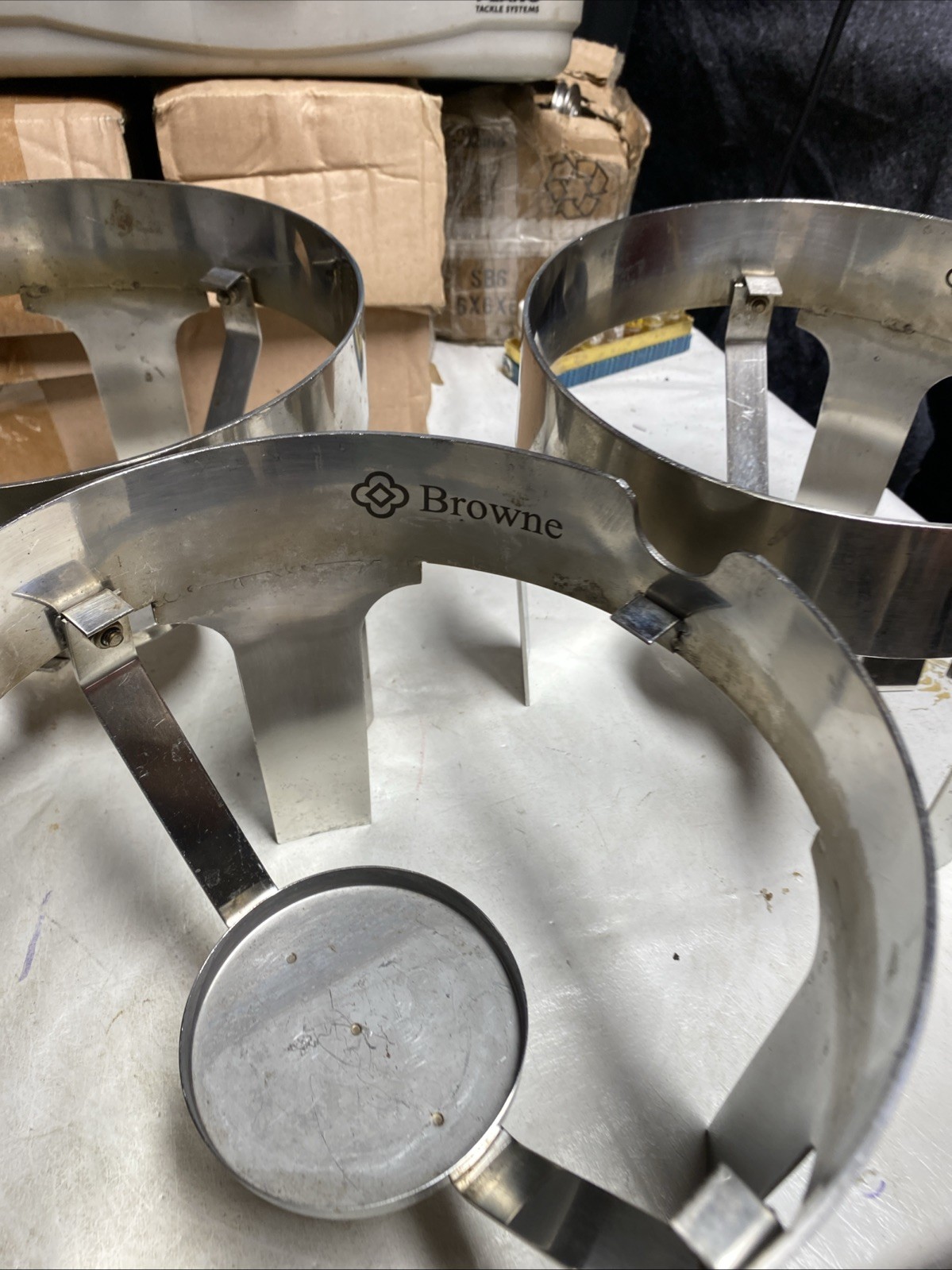 Browne Hot Beverage Dispenser Stand Stainless Drink Chafer Coffee 9” Dia. 3 Lot