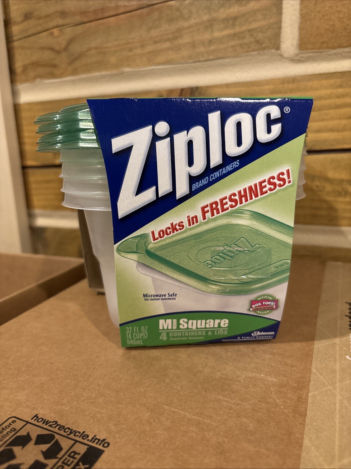 Ziploc Medium Square Containers Green lids Meal prep 4 cup sz snap seal M Square