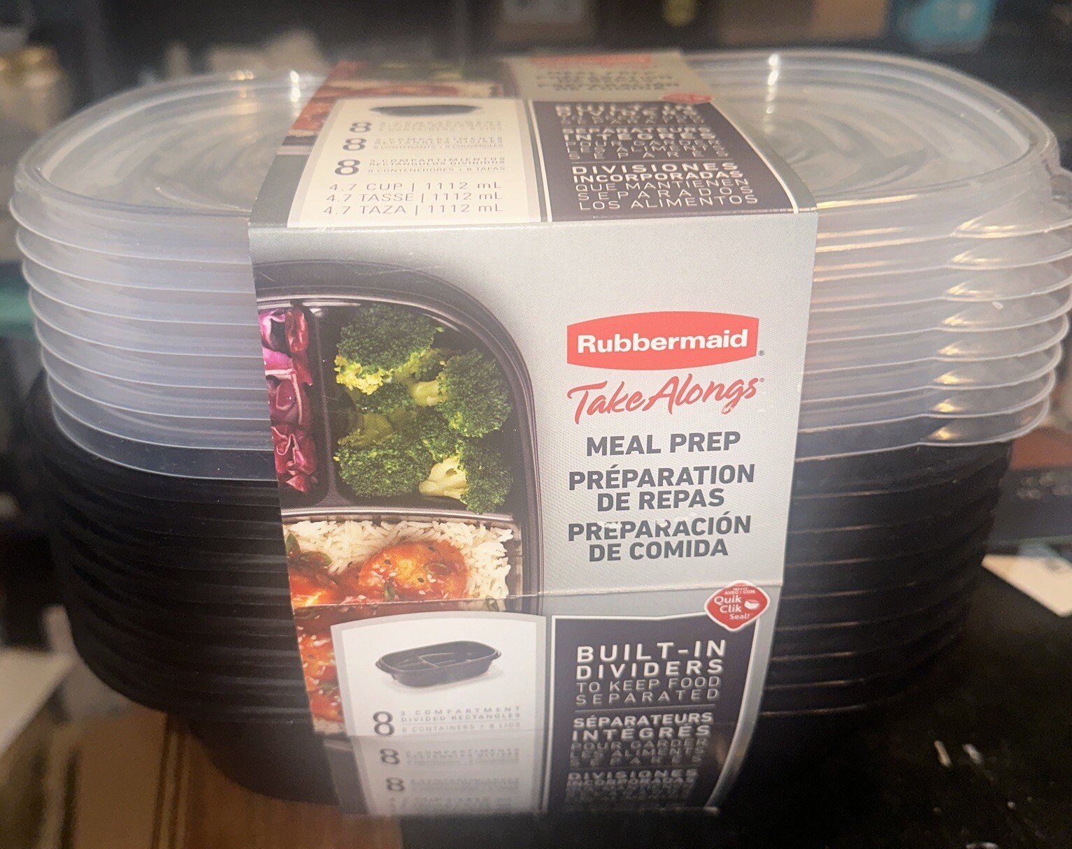 Rubbermaid Set of 8 Divided TakeAlong Rectangle Food Storage Containers