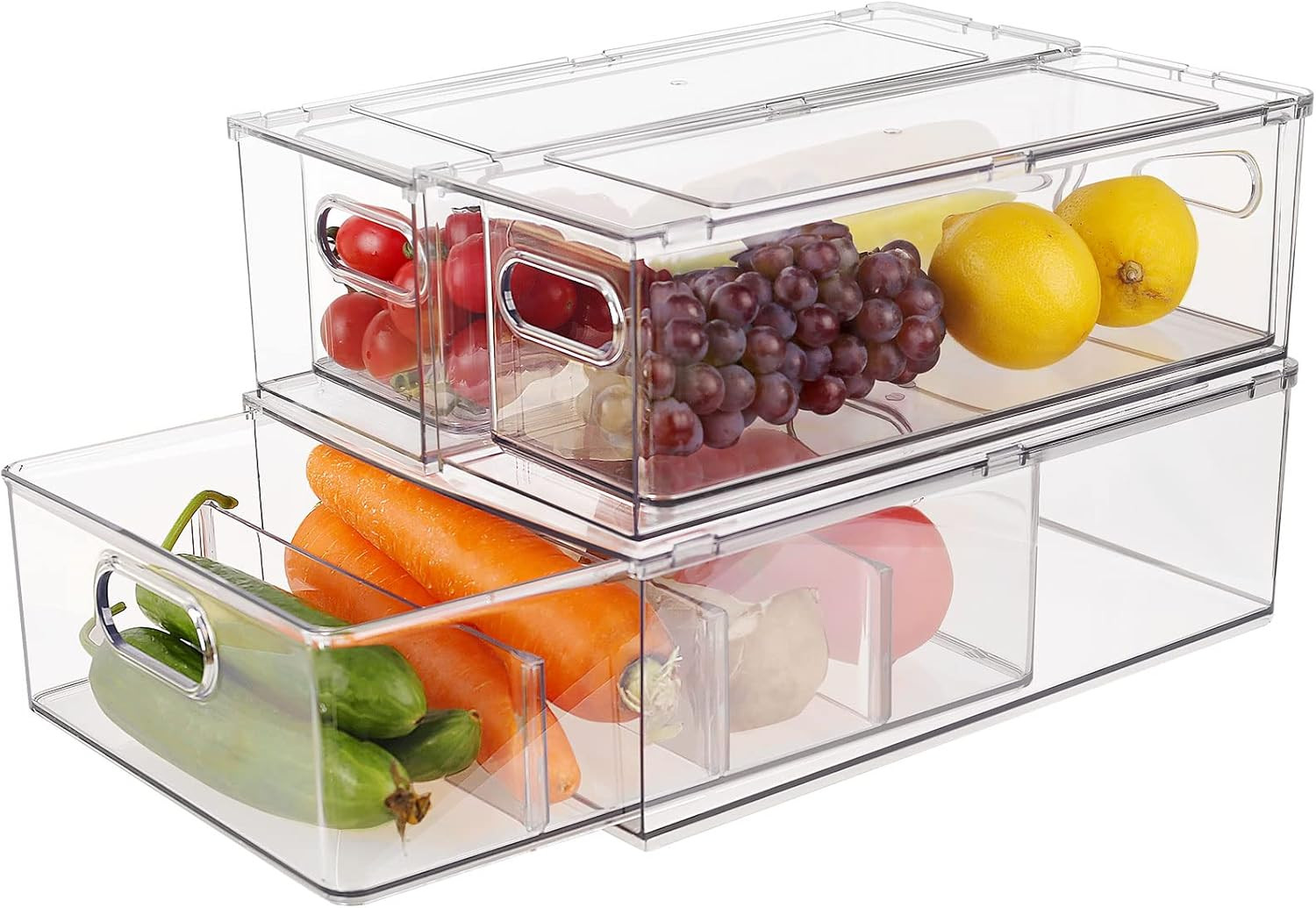 Stackable Refrigerator Organizer Bins with Pull-Out Drawer – 3 Pack