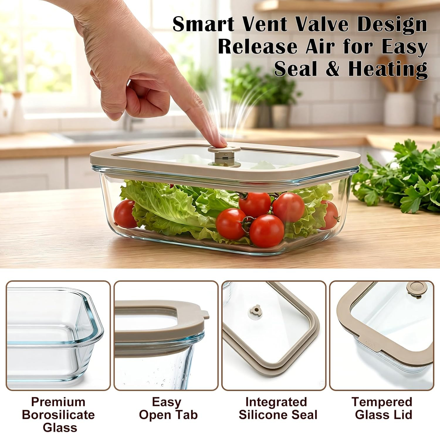 5 Pack 35 Oz Glass Meal Prep Containers, Plastic-Free Glass Food Storage Contain