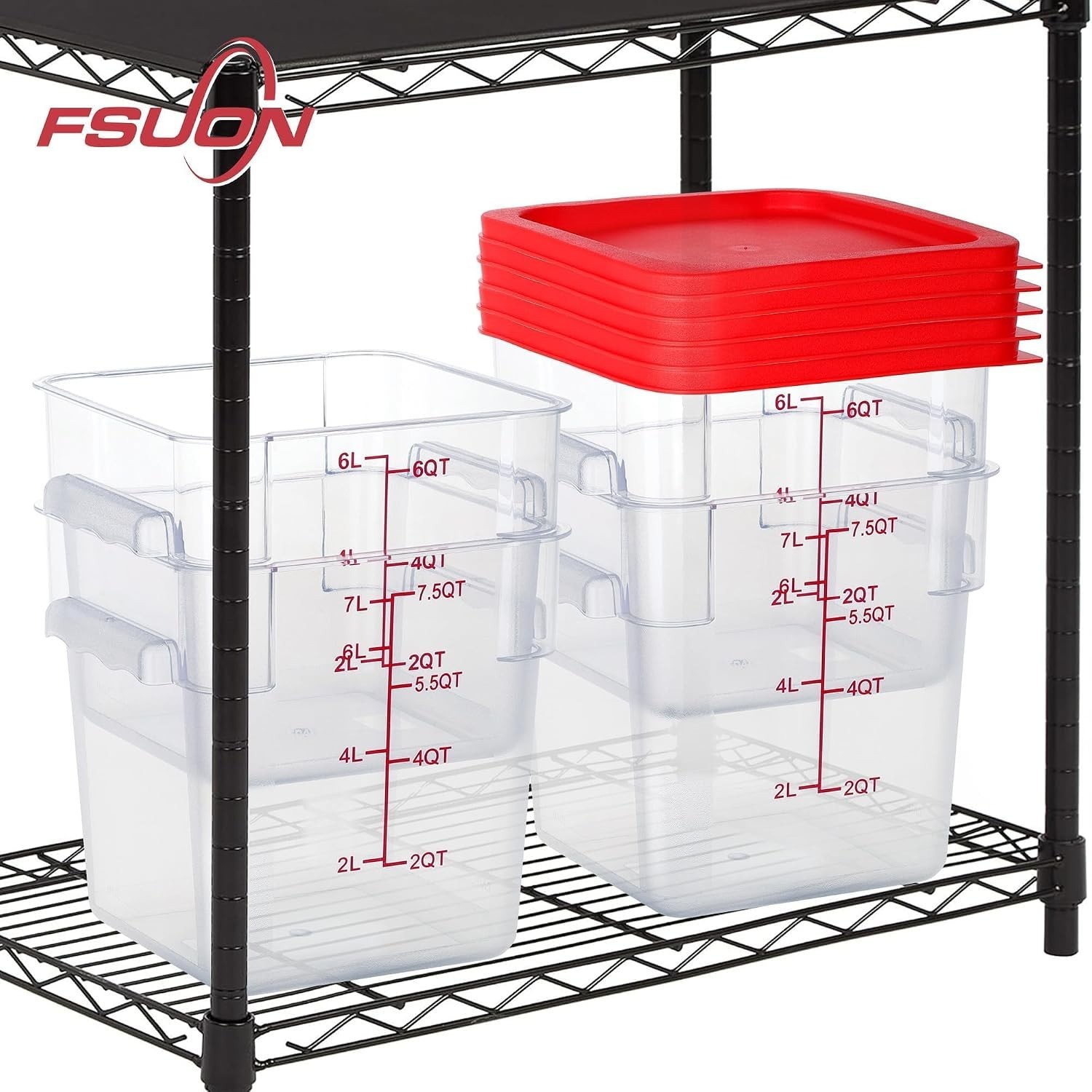 4 Pack 6 Qt Square Polycarbonate Food Storage Containers with BPA-free PC with s