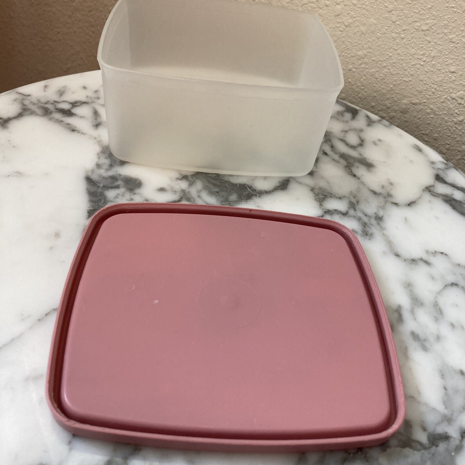 Tupperware Mini Square Freezer Snack Sandwich Container with Pink Lid
