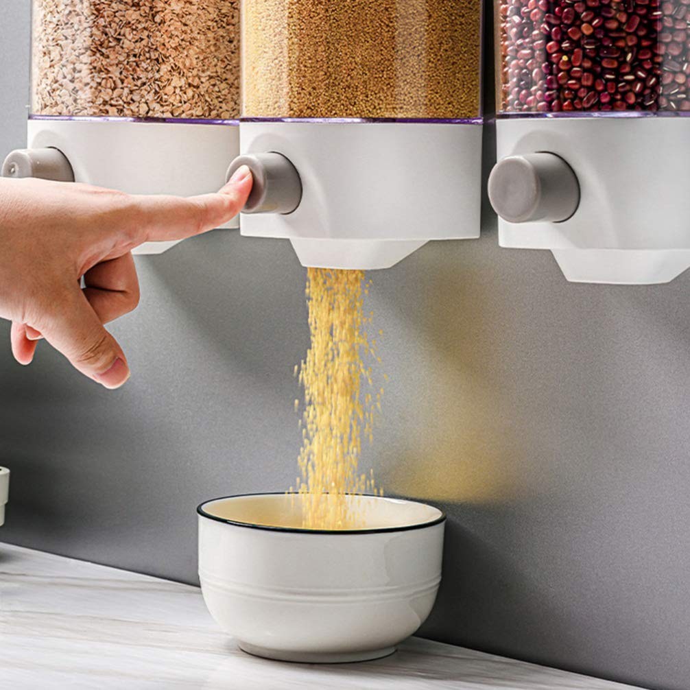 Wall Mounted Storage Jar with Press Button Portion Control Clear Airtight Foo…