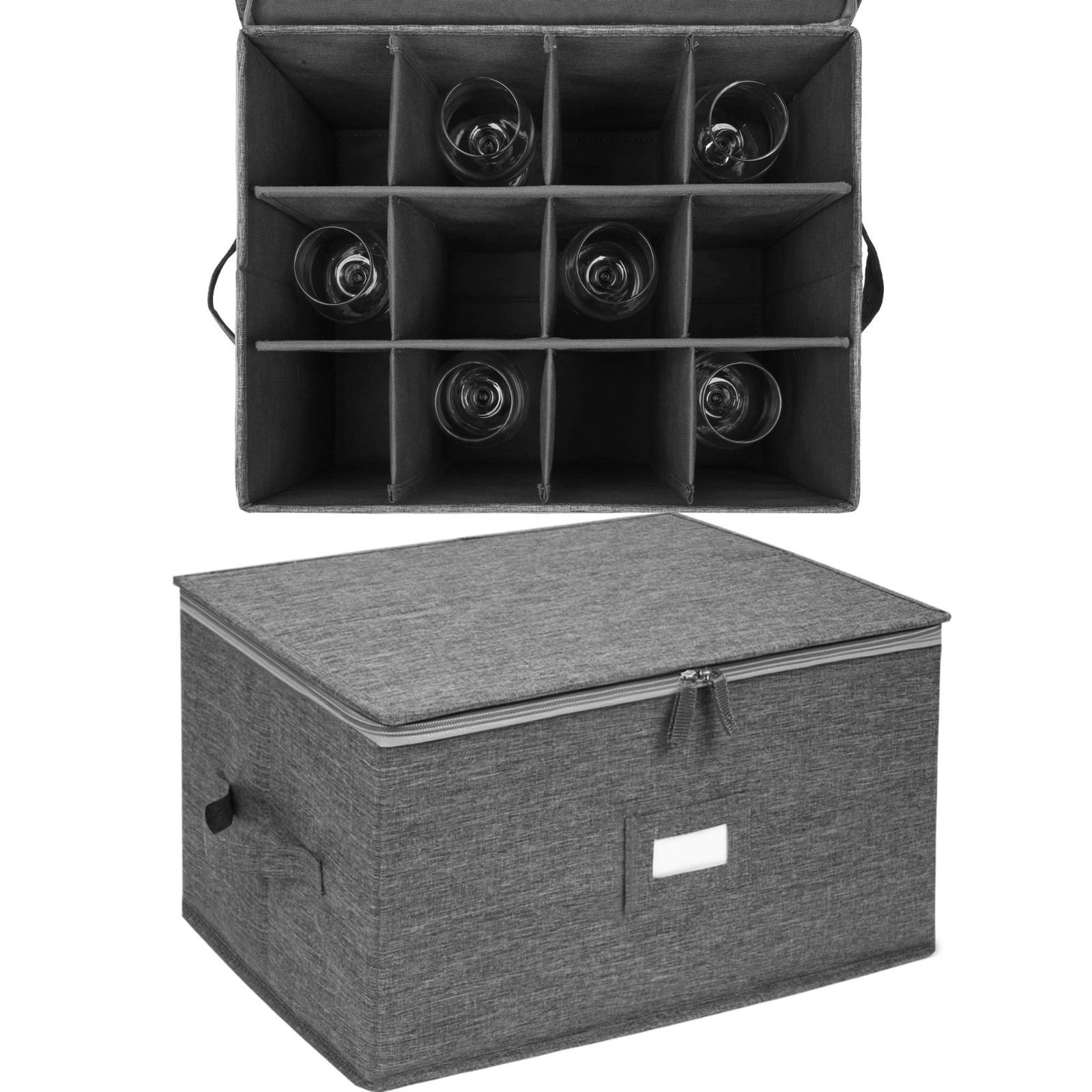 Stemware Storage Containers (2 pack), Wine Glass Storage Box with Dividers…