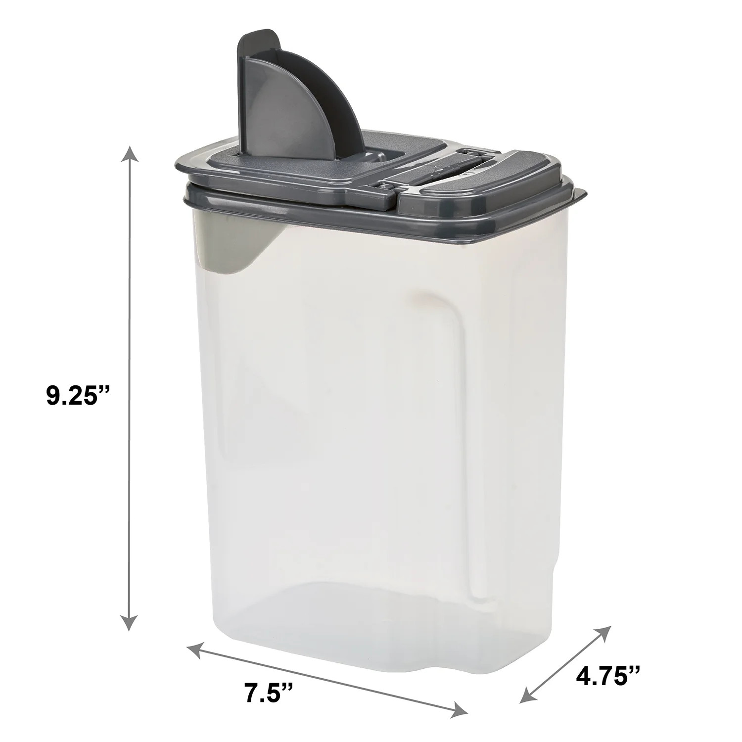3.5 QT Plastic Food Dispenser, Clear with Gray Lid (1 Each) 7.5″ L X 3.75″ W X 9