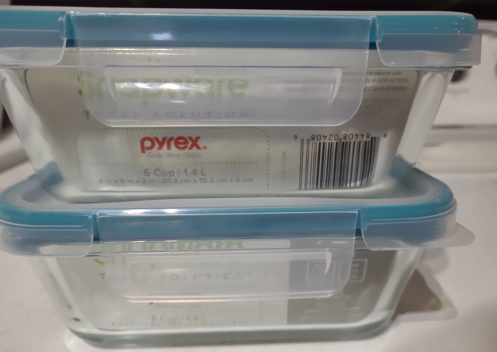 LOT OF 2 Snapware Total Solution 6-Cup Pyrex Glass Storage Container with Lid