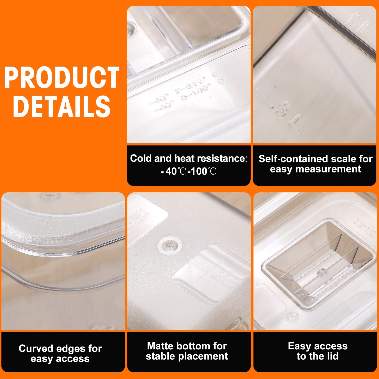 Sieral 10 Pcs 1/6 Size Food Containers with Lids – Clear Stackable Meal Prep