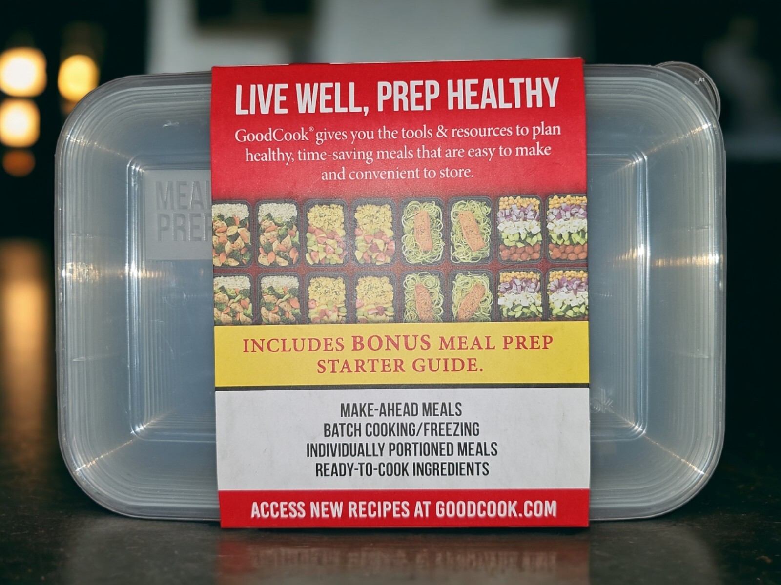 GoodCook 2 Compartment Meal Prep Containers & Lids, Black / Clear, 10 Pack