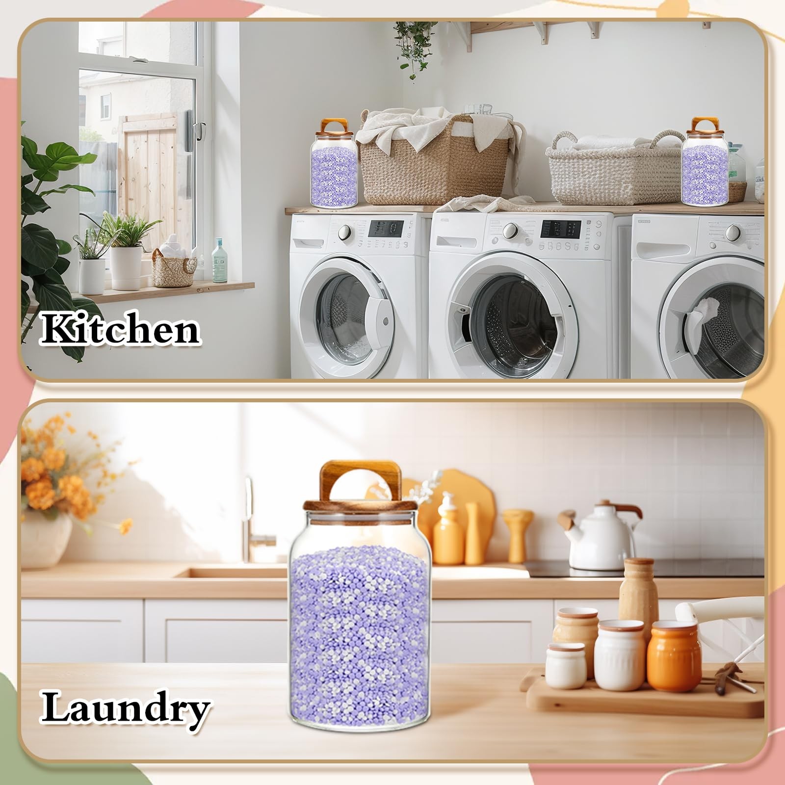 4 Pcs 64oz Glass Laundry Storage Containers with Handle Wooden Lid and Scoop …