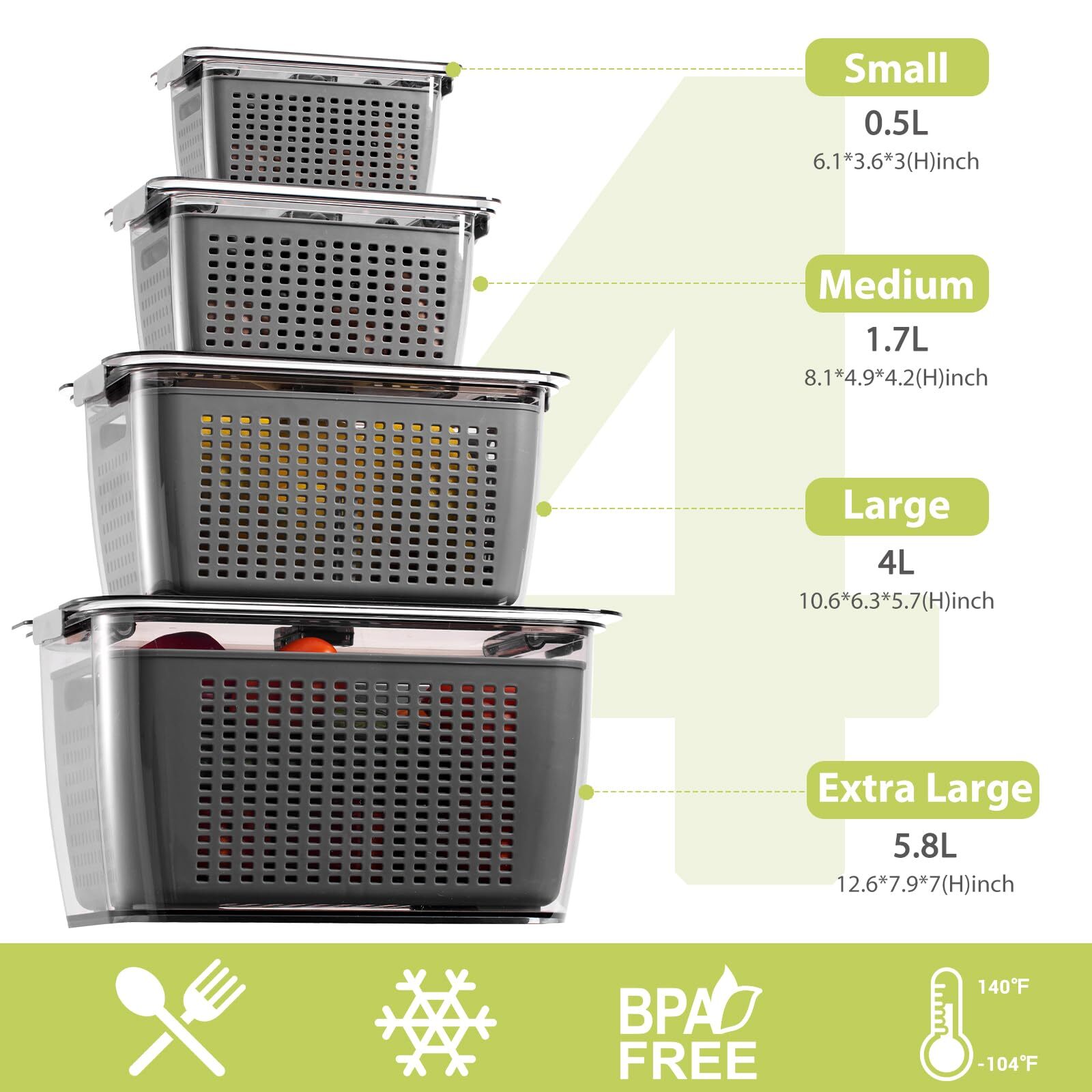 4 Pack Fruit Containers For Fridge Vegetable Storage Container With Lids &remova