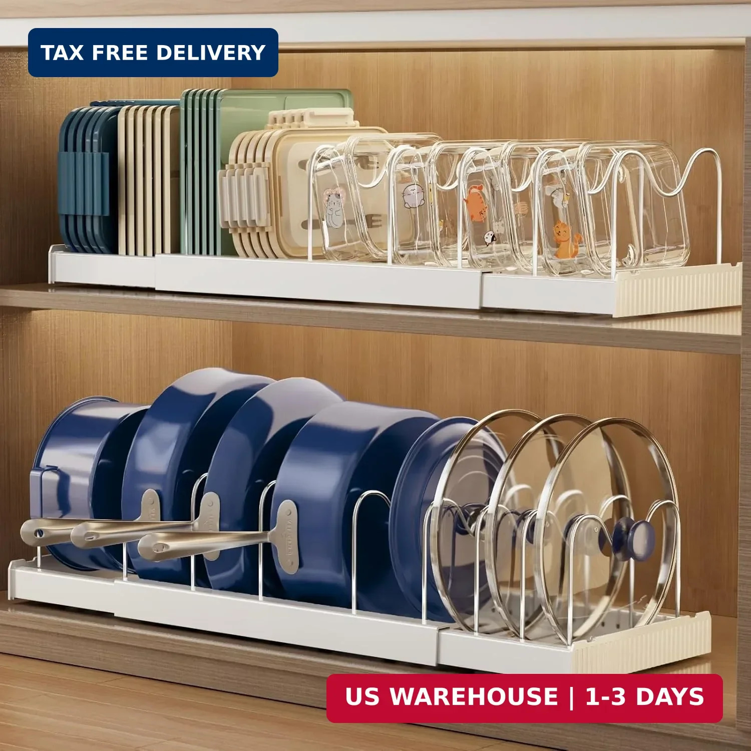Magheo 2 Pack Expandable Food Storage Container Lid Organizers, 22″ Pots and Pan