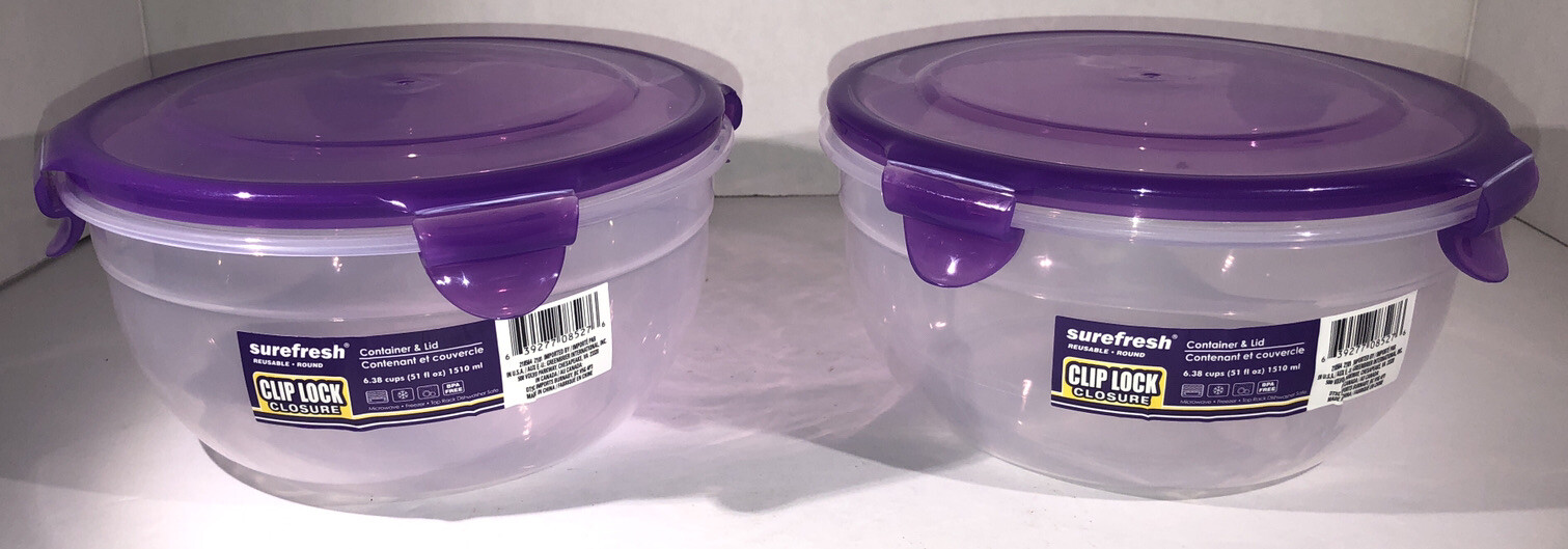 2ea 6.38Cup Sure Fresh Dry/Cold/Freezer Food Storage Containers W Clip-Lock Lids
