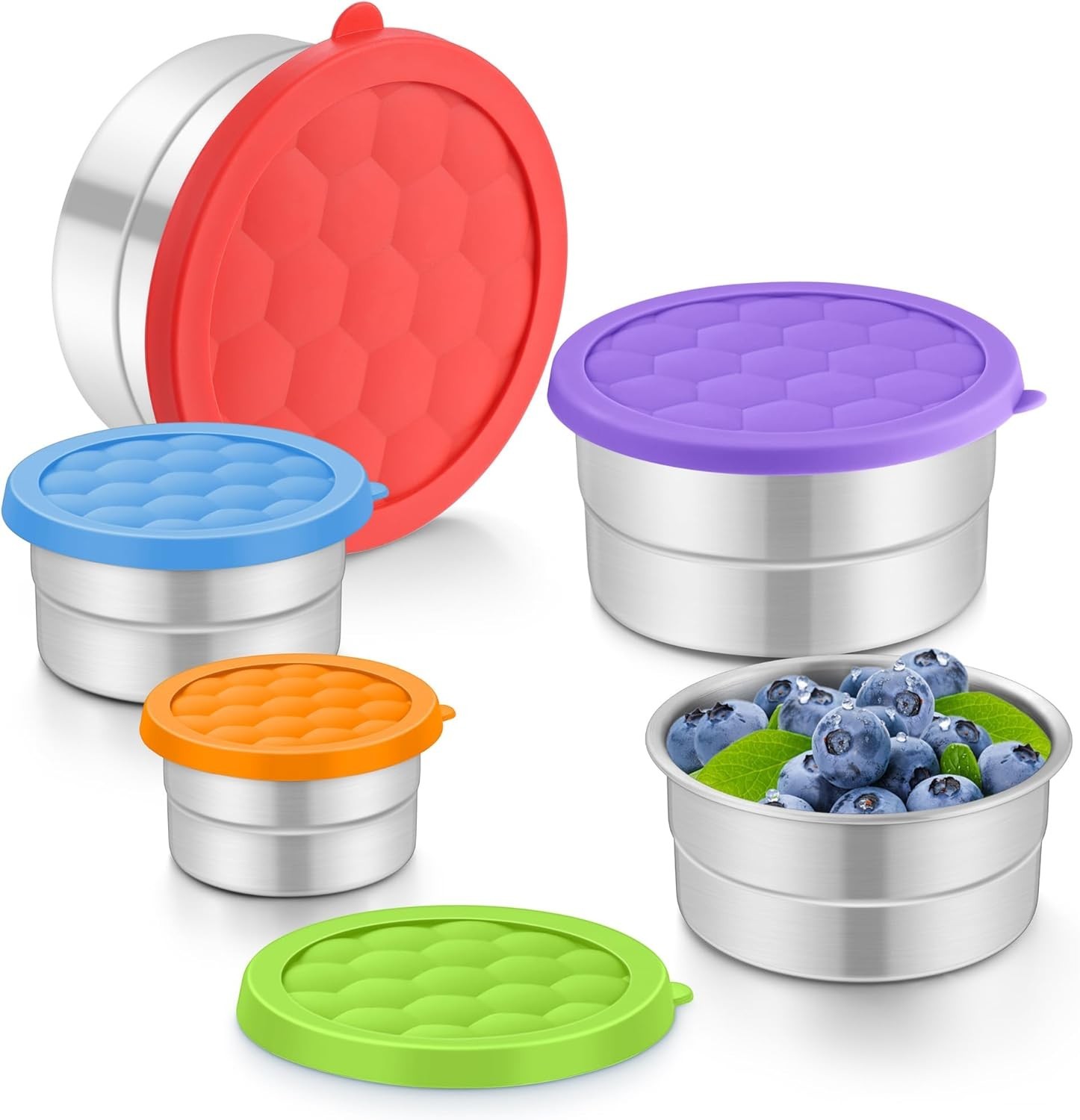 Stainless Steel Food Containers With Lids 3oz,6oz,12.85oz,20oz,30oz Set Of 5