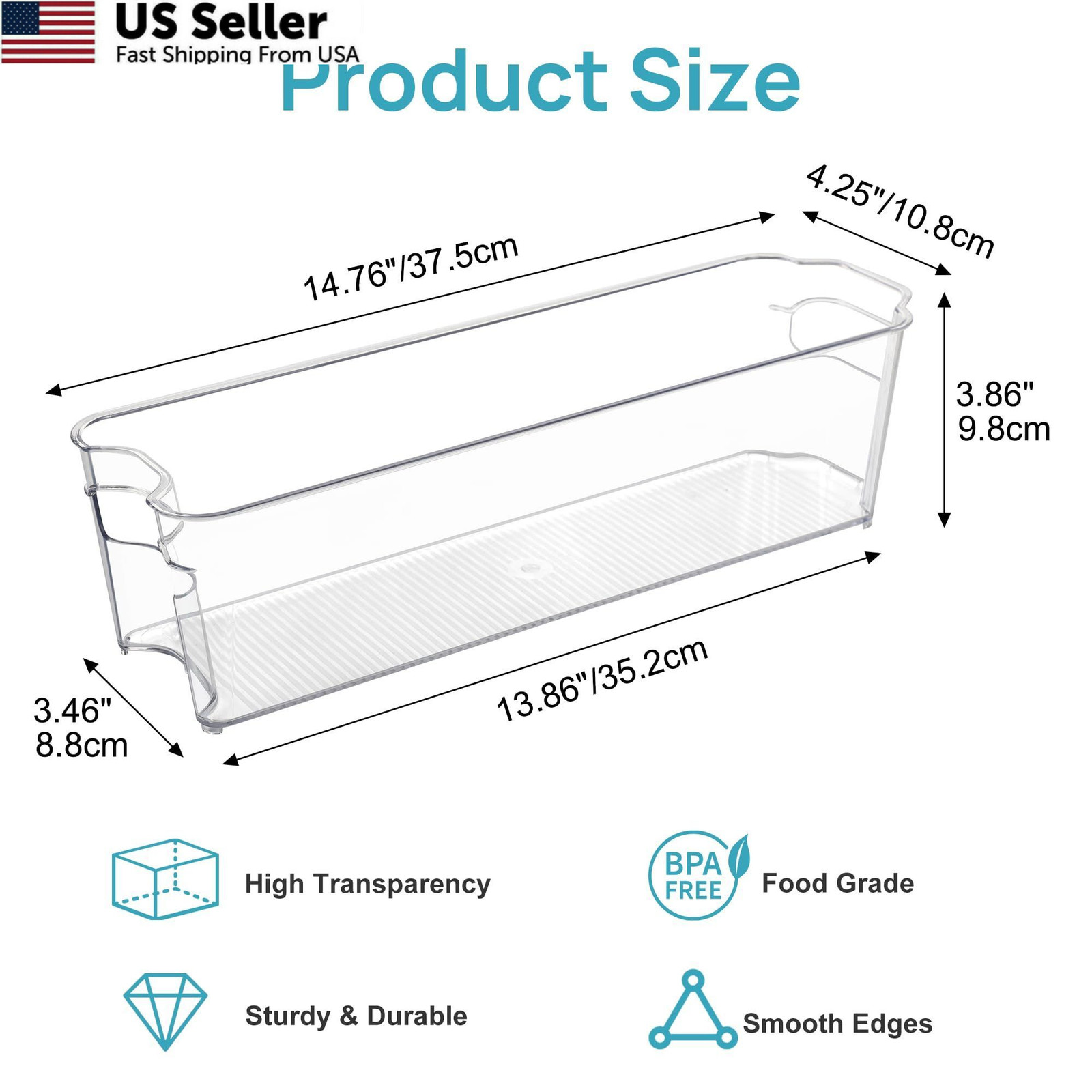 Vtopmart Breastmilk Storage Container 4PCS Set, Narrow–14.5inch long, Clear