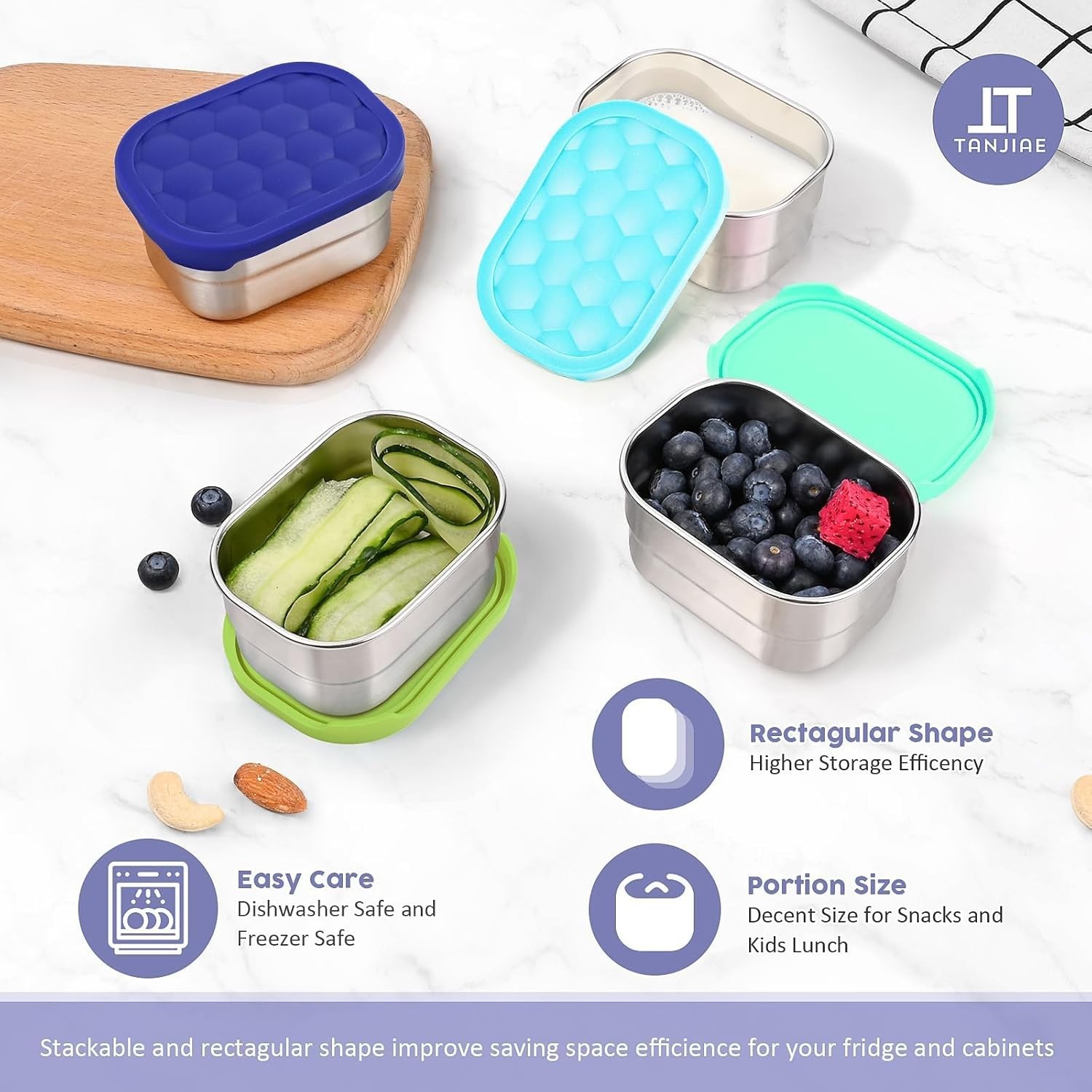 4Pack 8oz Small 1 CUP Stainless Steel Snack Containers for Kids | Reusable Ea…
