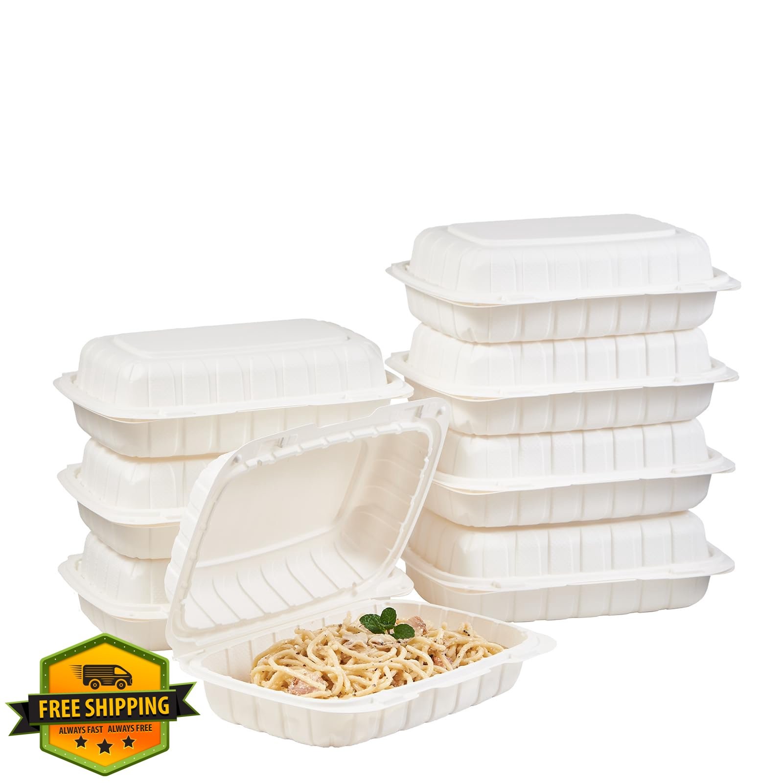 Jaluxing 9×6 1-Comp Food To Go Box Containers 50-Pack Hinged