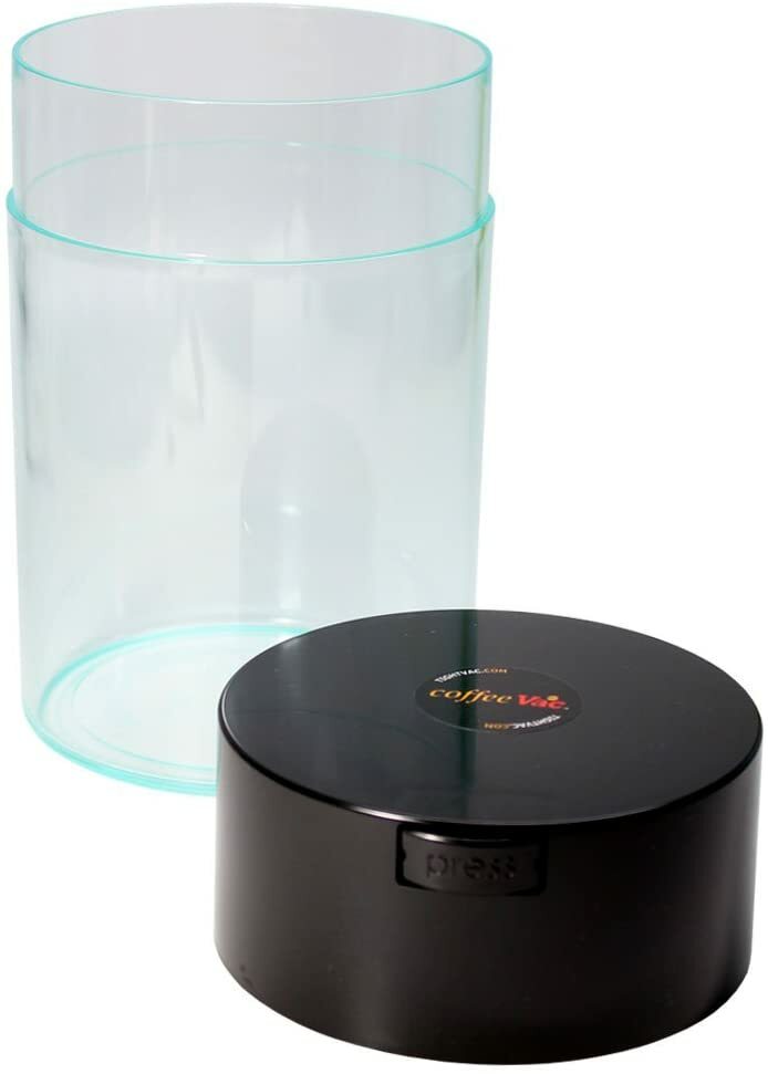 CoffeeVac 1 Pound 1.85L Vacuum Sealed Storage Container, Clear Body/Black Cap