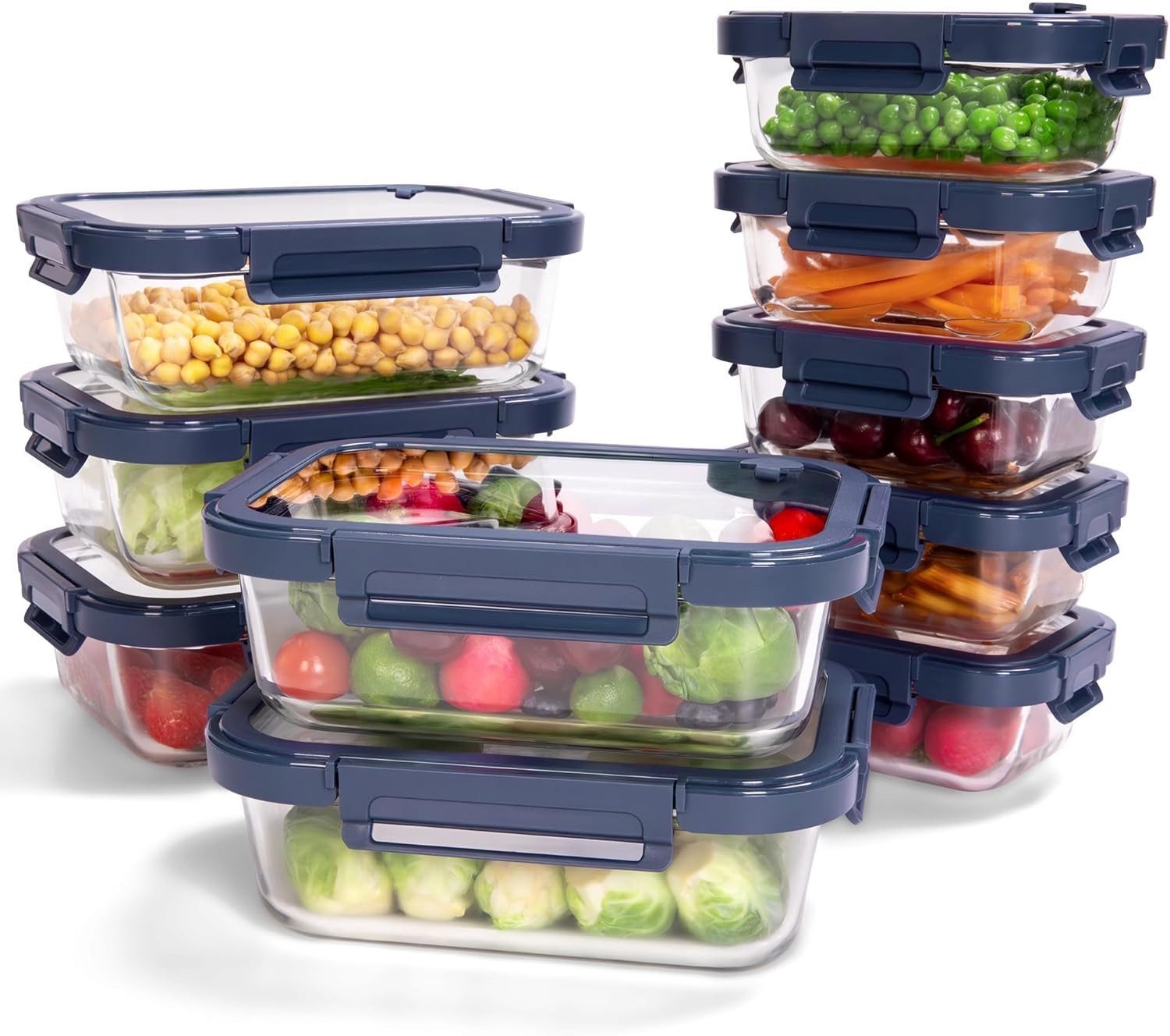 10-Pack Glass Food Storage Containers with Tempered Glass Lids – Borosilicate, A
