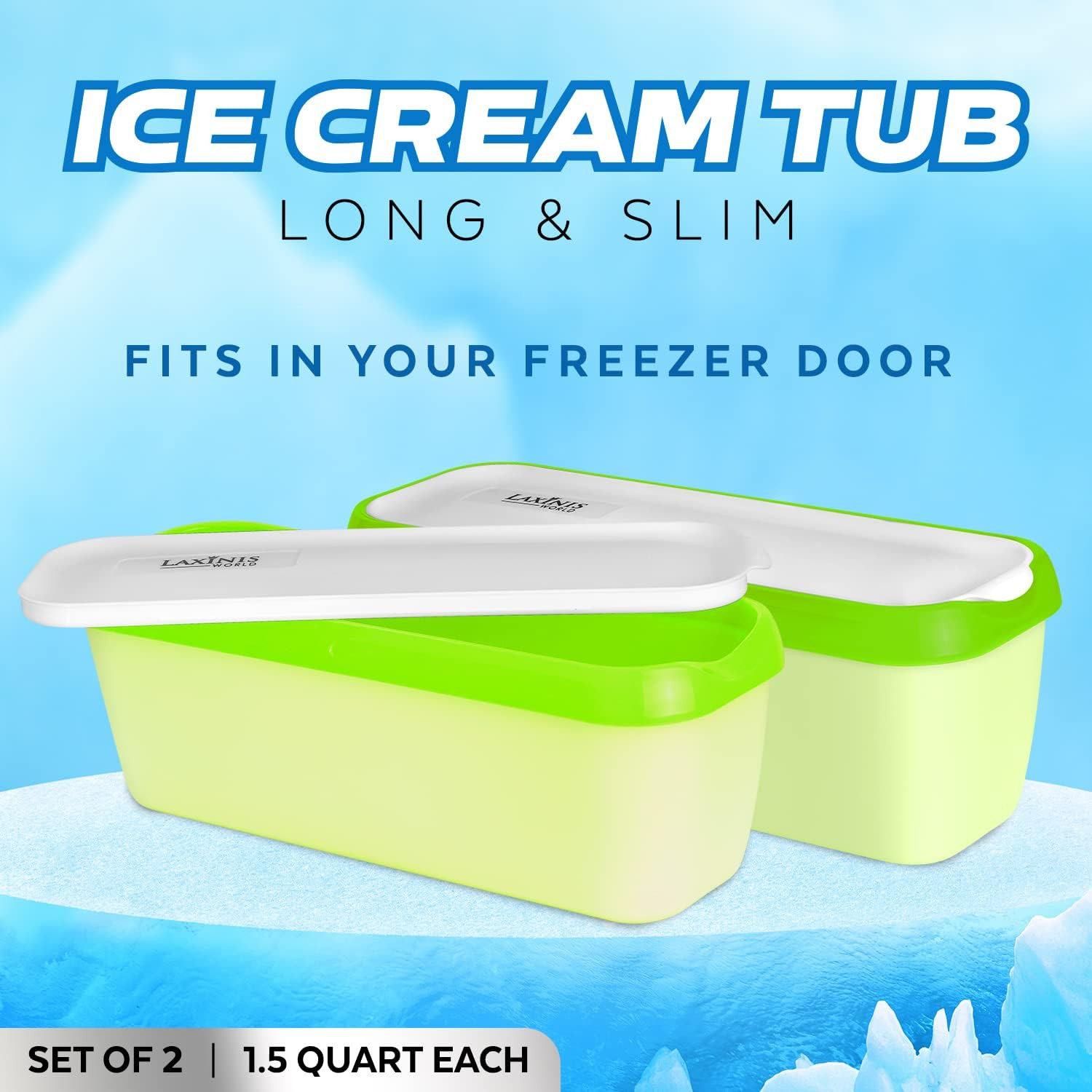 Ice Cream Containers – Pack of 2 Ice Cream Plastic Containers with Lids, 1.5 Qua