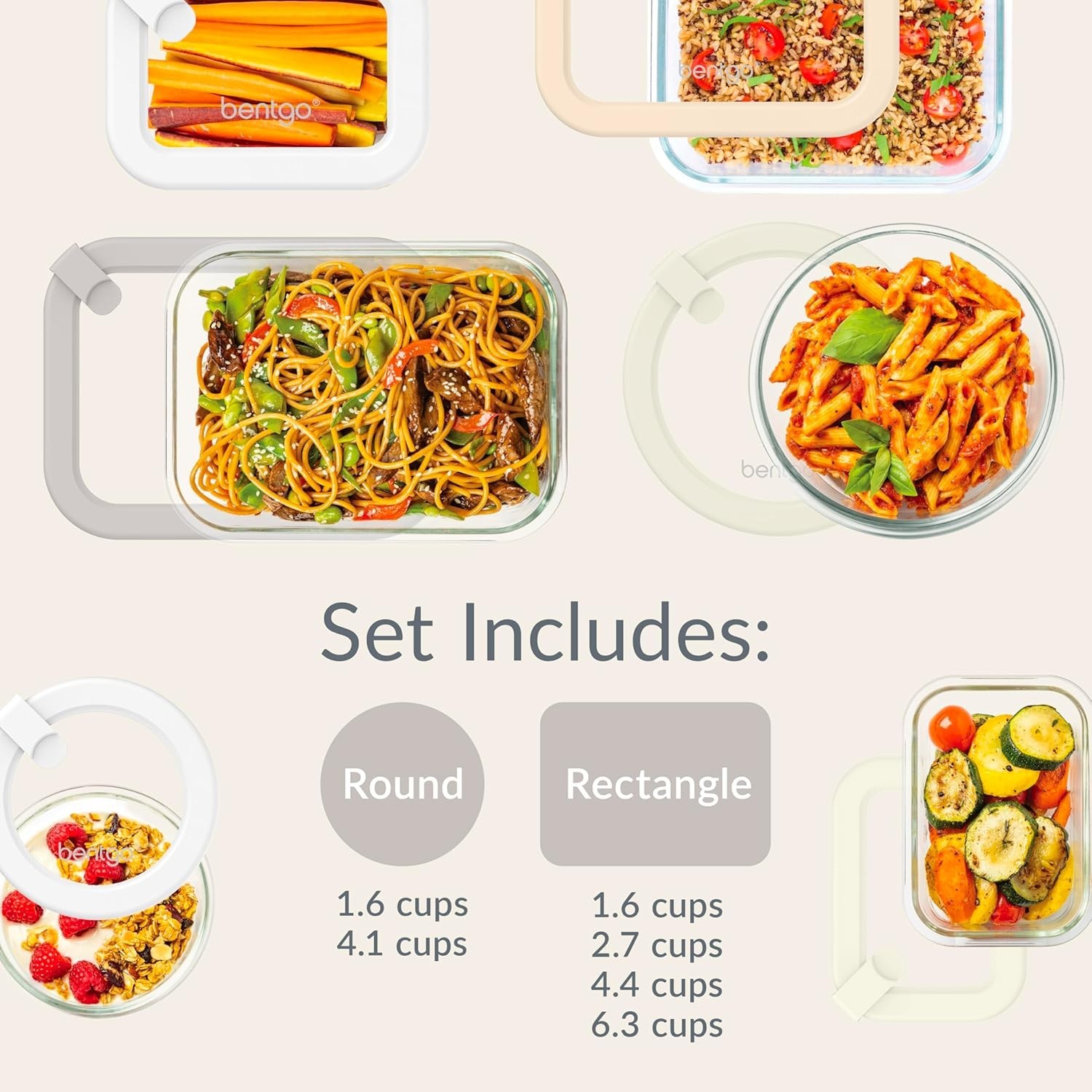 12 Piece Leak Proof Glass Food Storage Set Airtight Lids White Stone