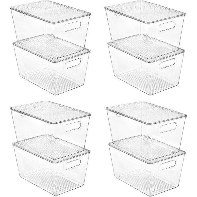 Clear Stackable Plastic Bins Organizer Kitchen Pantry Fridge Cabinets New