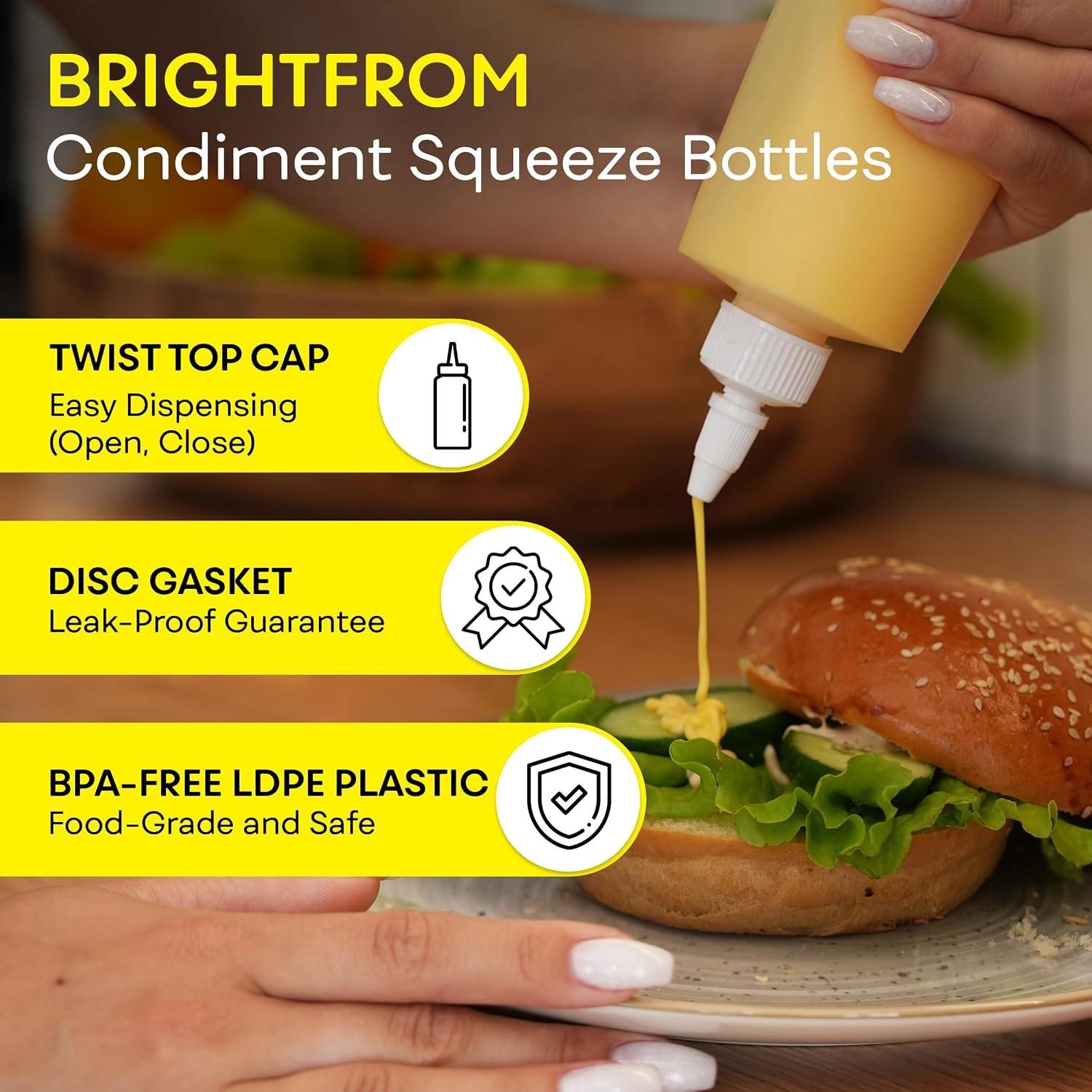 12oz Condiment Squeeze Bottles 4 Pack Leakproof Twist Cap for Sauce Ketchup Oil