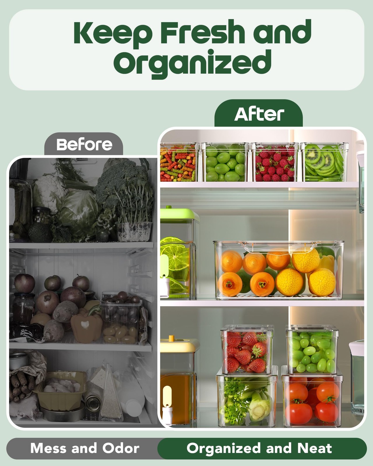 11 Pack Refrigerator Organizers and Storage, Stackable Fridge Organizer Bins,…
