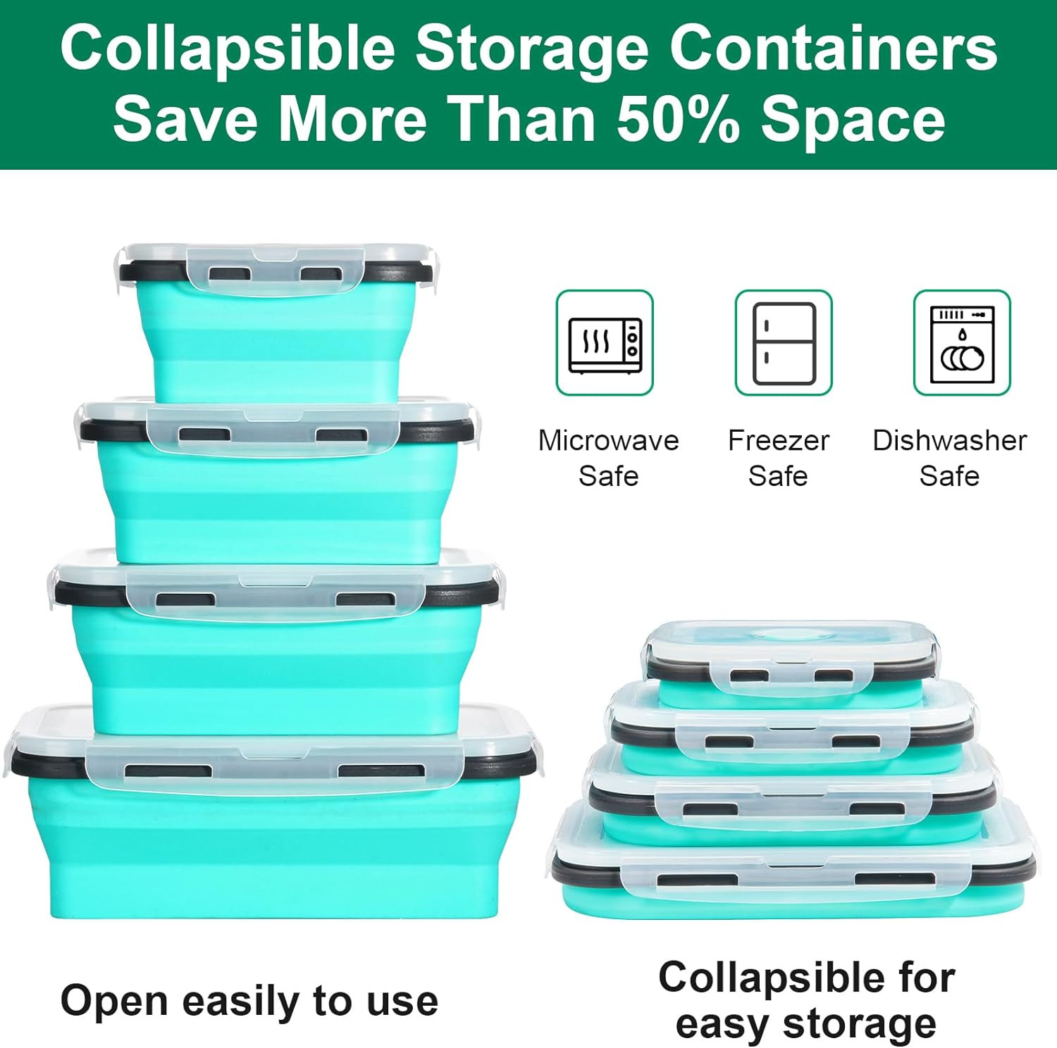 16 Pack Collapsible Silicone Food Storage Containers with Lids for Travel