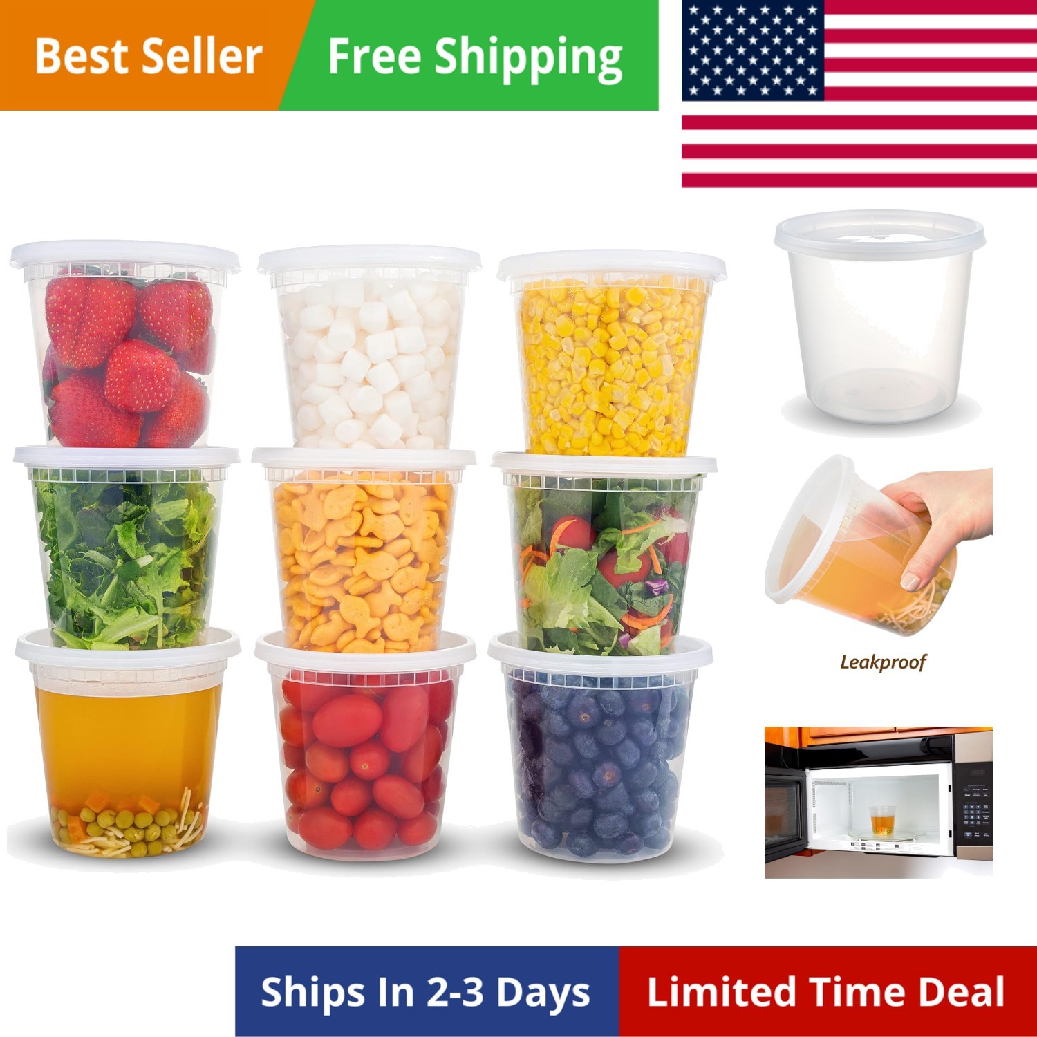 Deli Containers with Lids 24oz. Leakproof 30 Sets BPA-Free Plastic Food Stora…