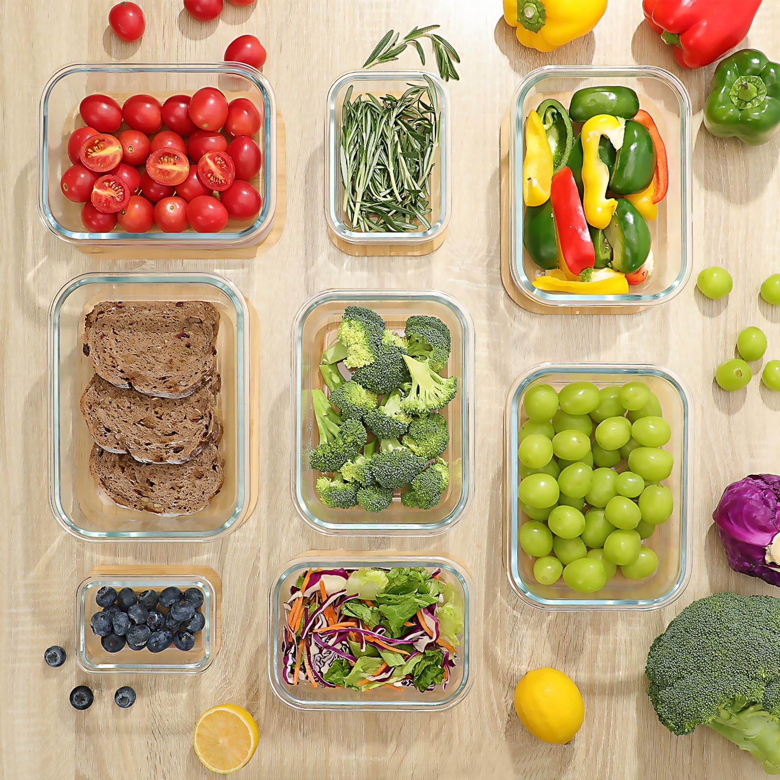 Glass Containers with Bamboo Lids, Meal Prep Glass Food storage Container Set…