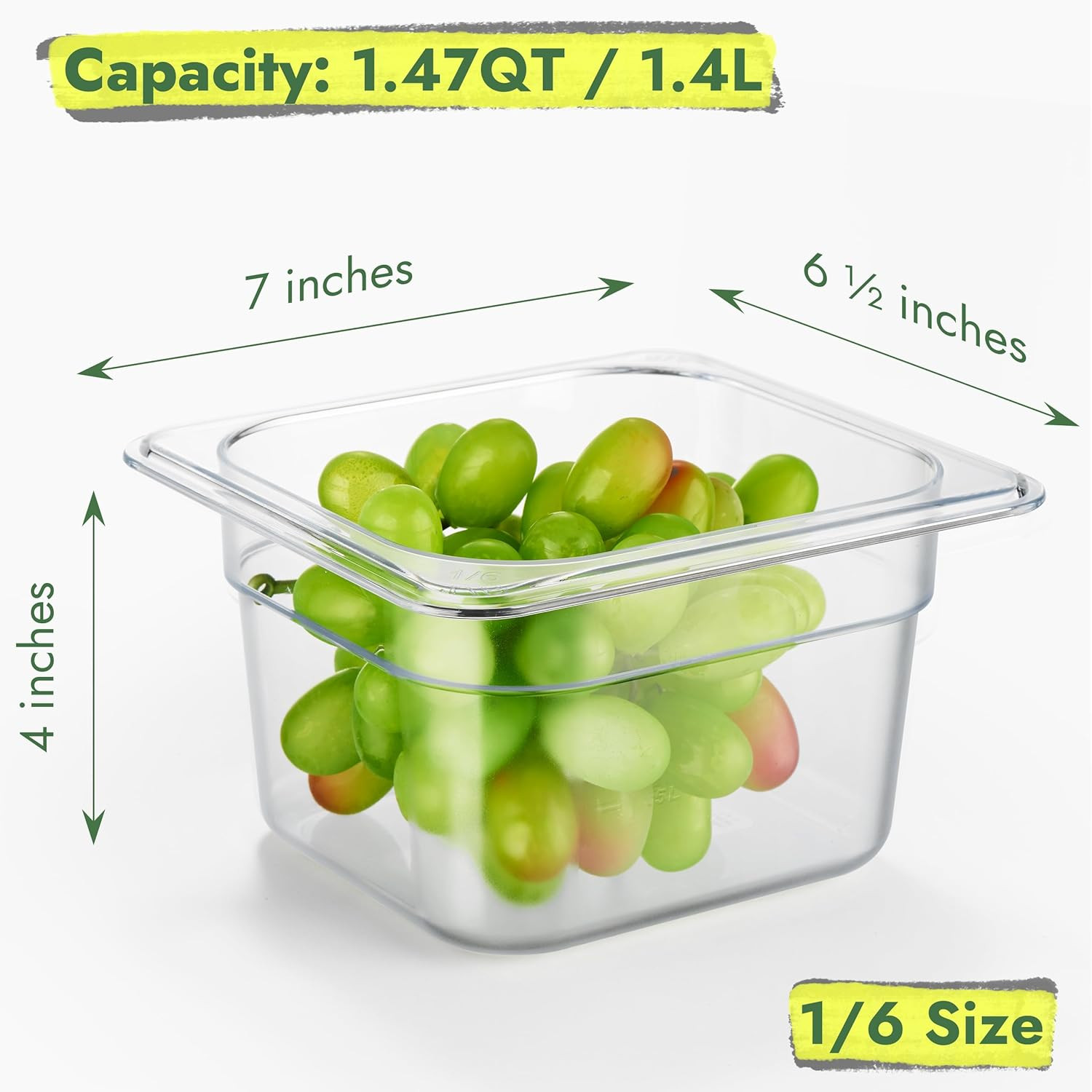 6-Pack 1/6 Size 4″ Deep NSF Polycarbonate Food Pans | Dishwasher & Freezer Safe