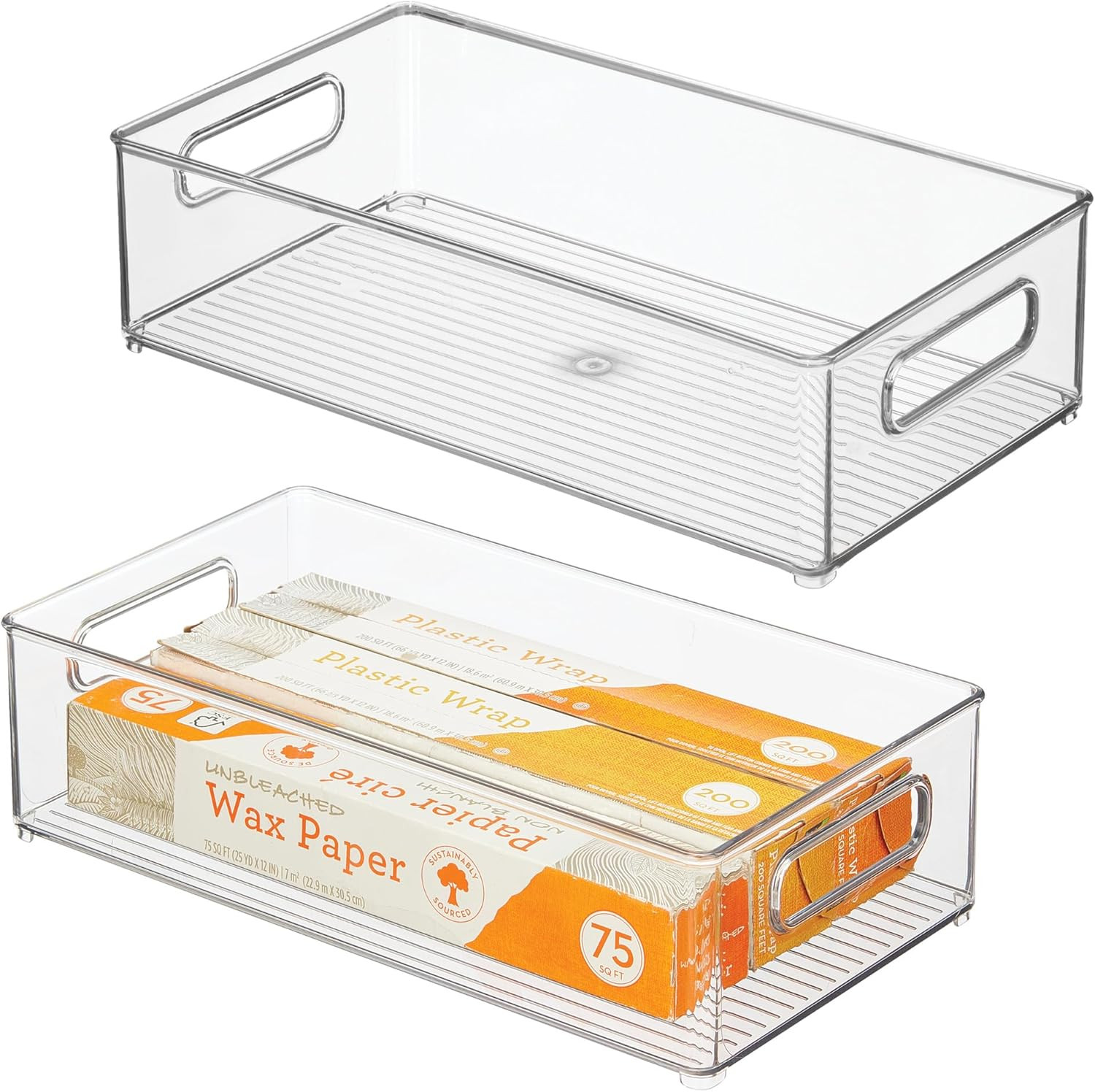 Stackable Fridge Bin, Clear, Set of 2 | Storage Bin for Freezer or Pantry, Made