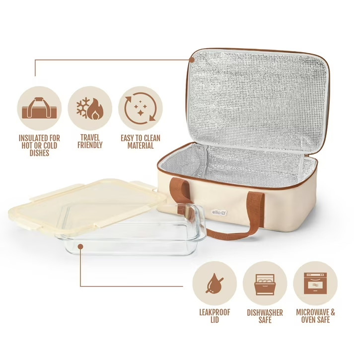 Ello Color Lock 9X13 Glass Baker with Carrier, Cream