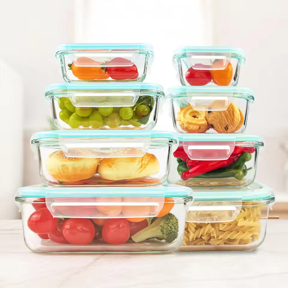 8pcs Glass Food Storage Containers Set Lunch Box Leakproof Airtight Micro safe