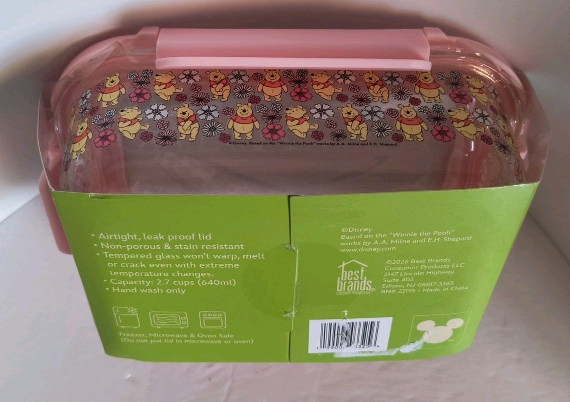 Disney Winnie the Pooh Glass Food Storage Container with Snap Lid (2-7 Cups) NEW