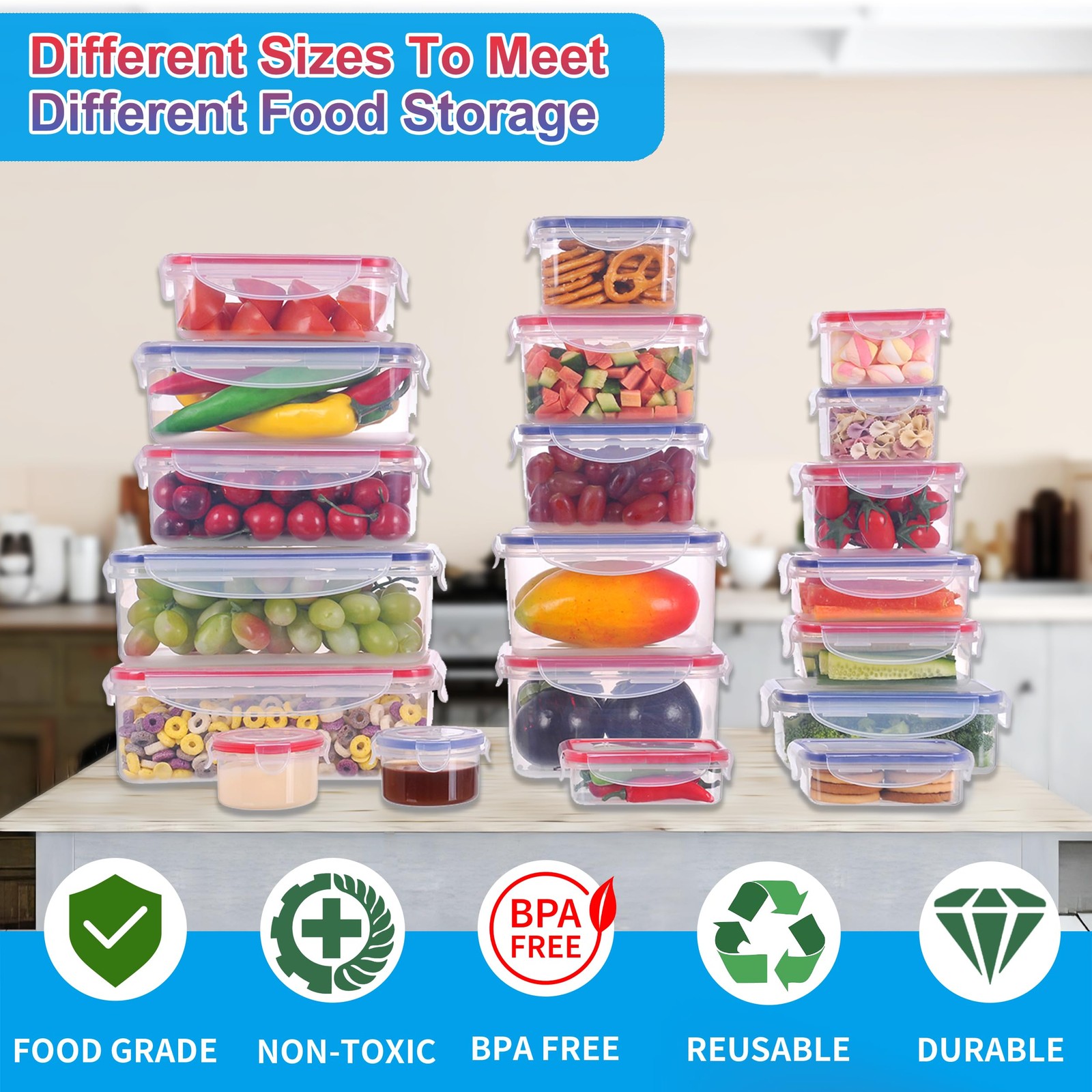 52-Piece Large Food Storage Containers with Lids Airtight, Health Material 85oz