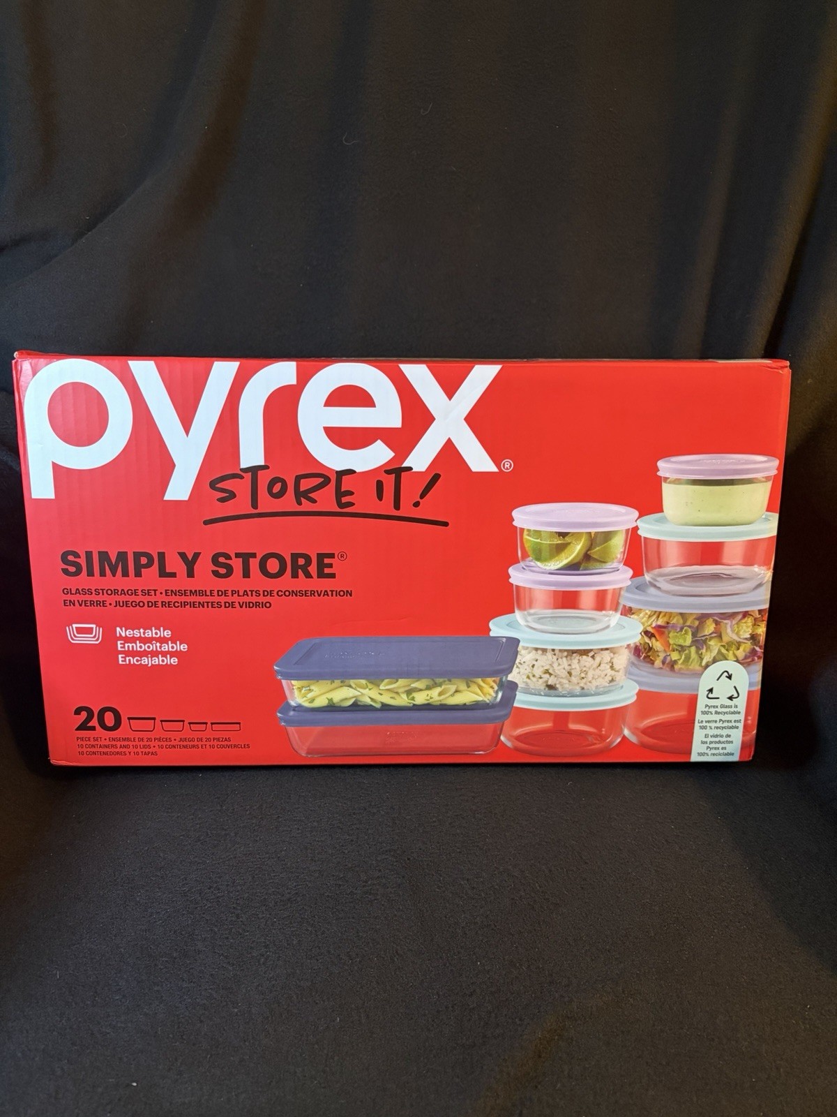 Pyrex Simply Store It 20pc Glass Food Storage Container Set Snap Lid