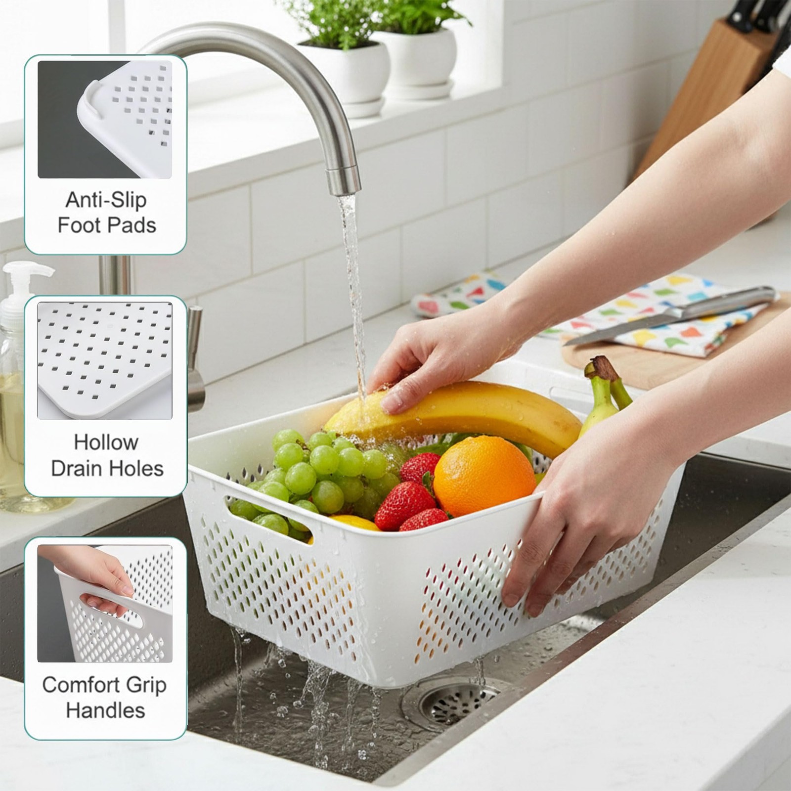 5 Pack Large Fruit Storage Containers for Fridge with Removable Colander-Plas…