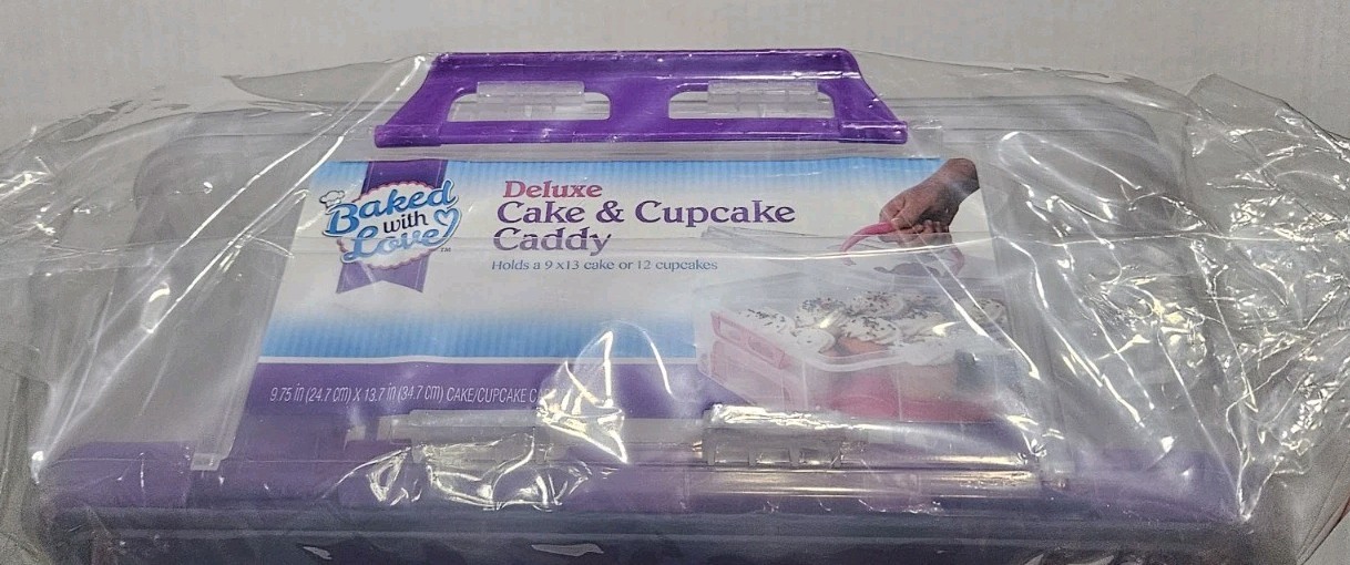 Baked With Love Deluxe Cake & Cupcake Caddy 9×13 Cake Or 12 Cupcakes-NEW