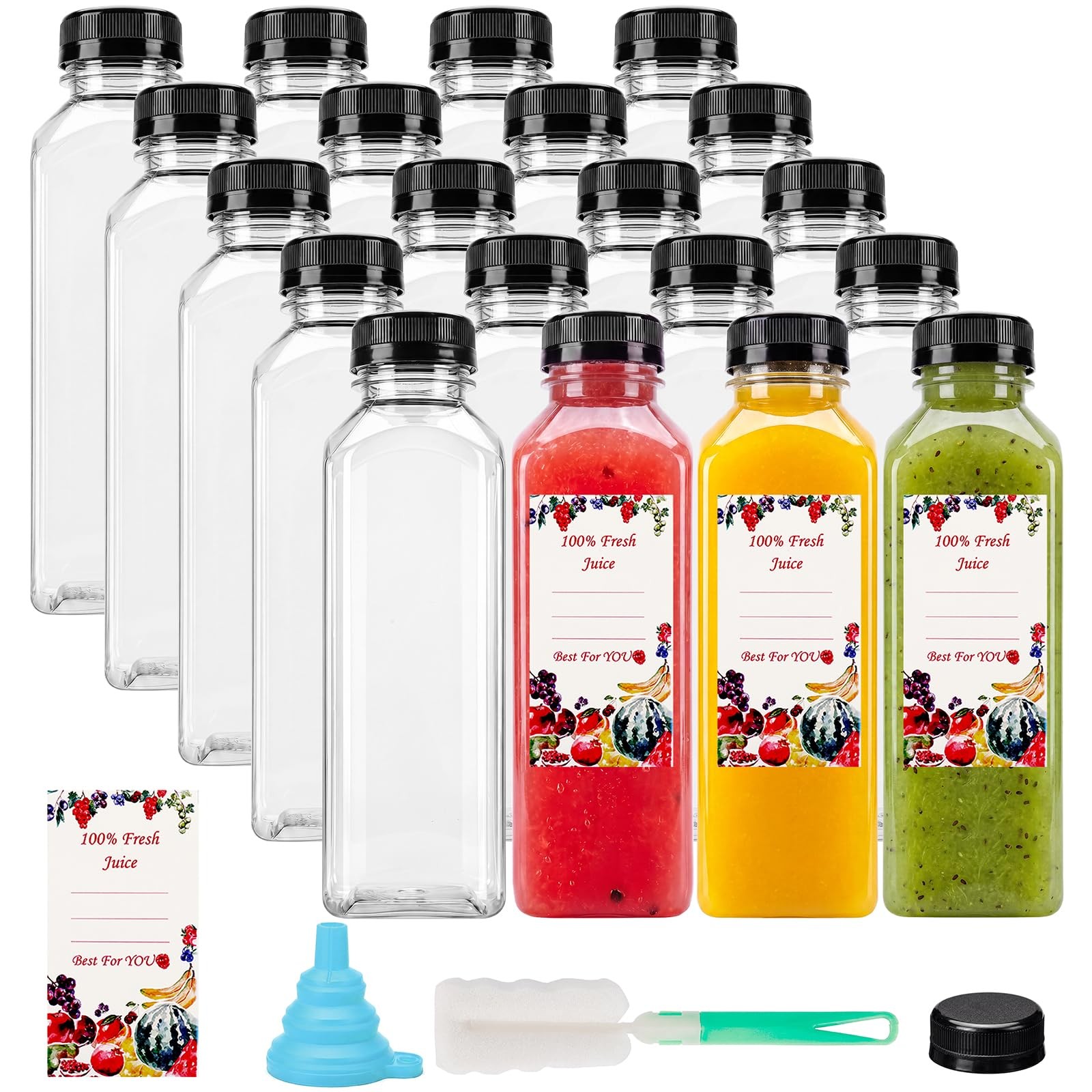 20pcs 16oz Juice Bottles, Plastic Juicing Bottles with Caps, Clear Drink Cont…