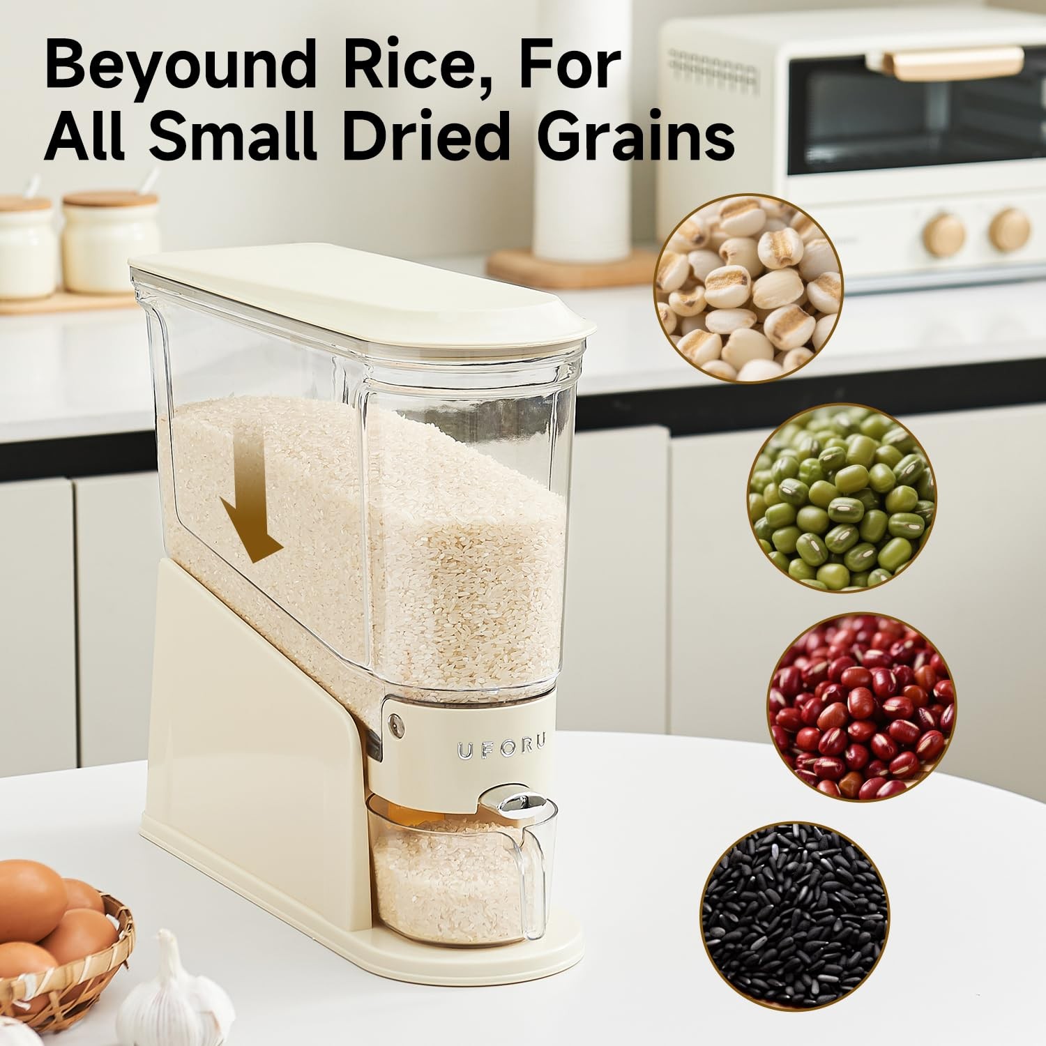 Rice Dispenser 11 Lbs Slim Storage Container Clear Dry Food Cream White