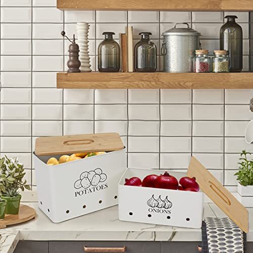 CANISTER SET Potatoes Onions Storage Containers White 2 Pack GDFJIY