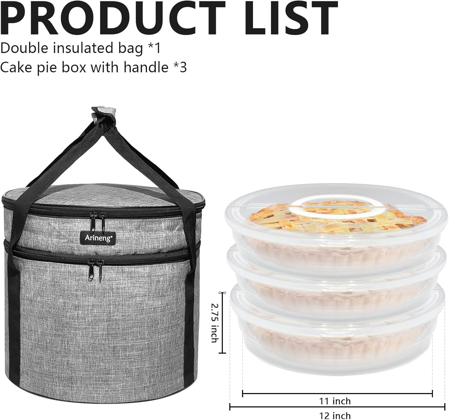 3 Pack Pie Carrier with Lid and Handle,Of Insulated Bag,Pie Carriers for Transpo