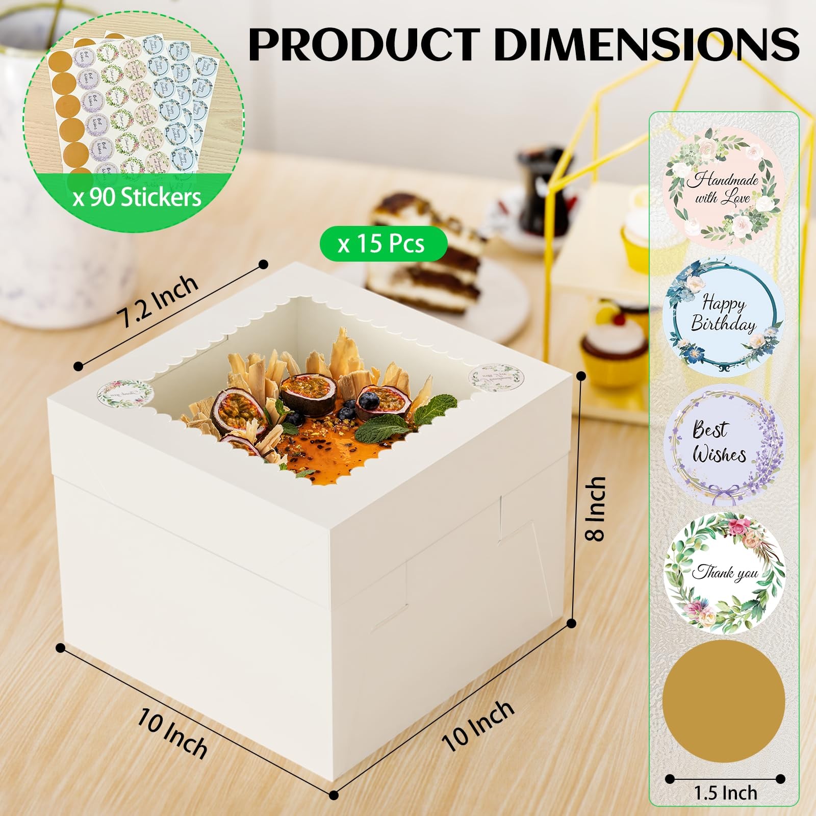 15 Pcs 10x10x8 Inch Tall Cake Boxes with Window, White Square Cheesecake Bake…